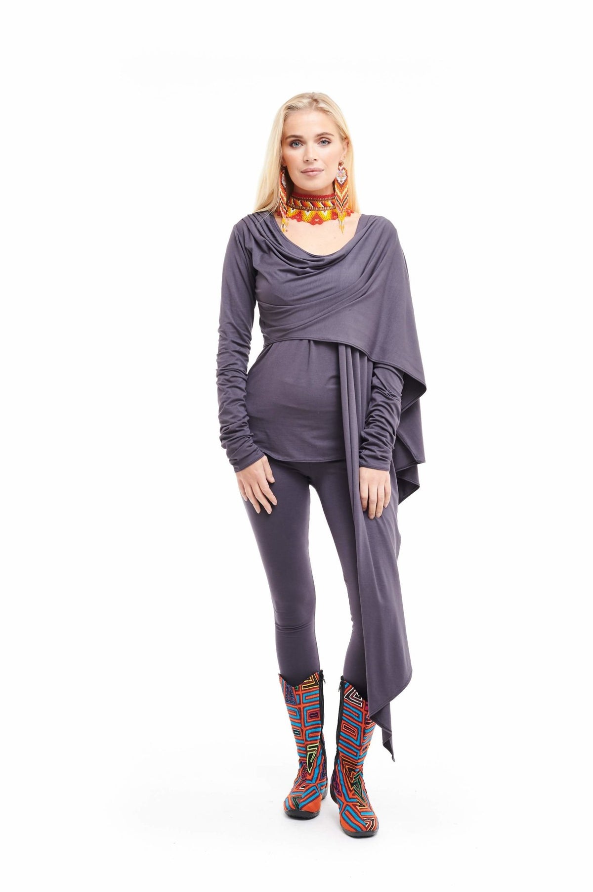 Bamboo Long Sleeve Top Charcoal - MUDRA