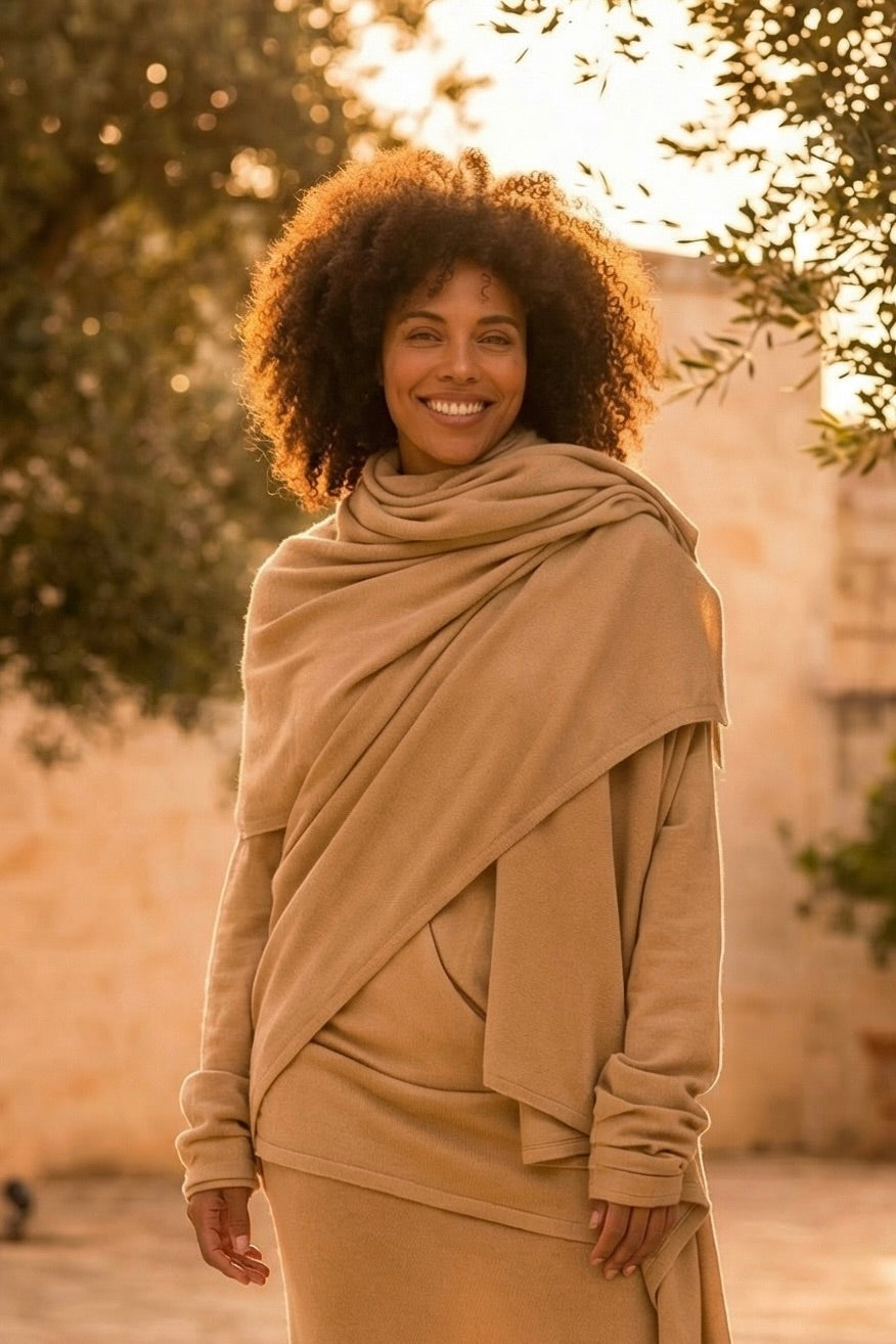 NEW 100% MONGOLIAN CASHMERE WATERFALL JACKET HONEY
