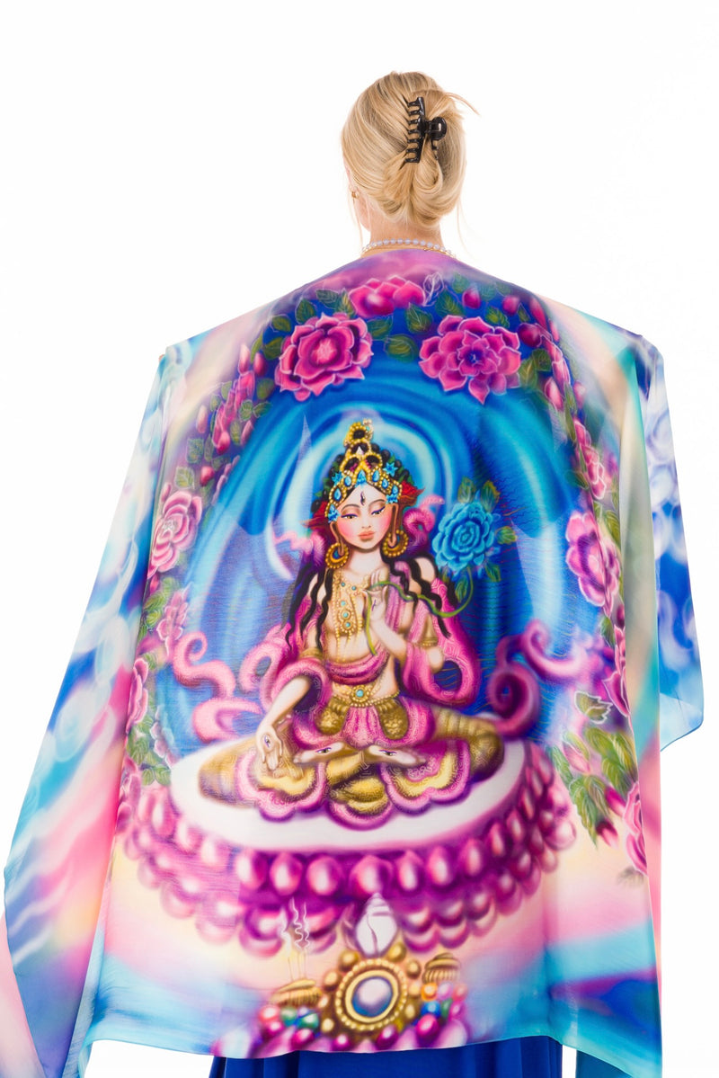 WHITE TARA SILK SHAWL - EMBRACE OF HEALING