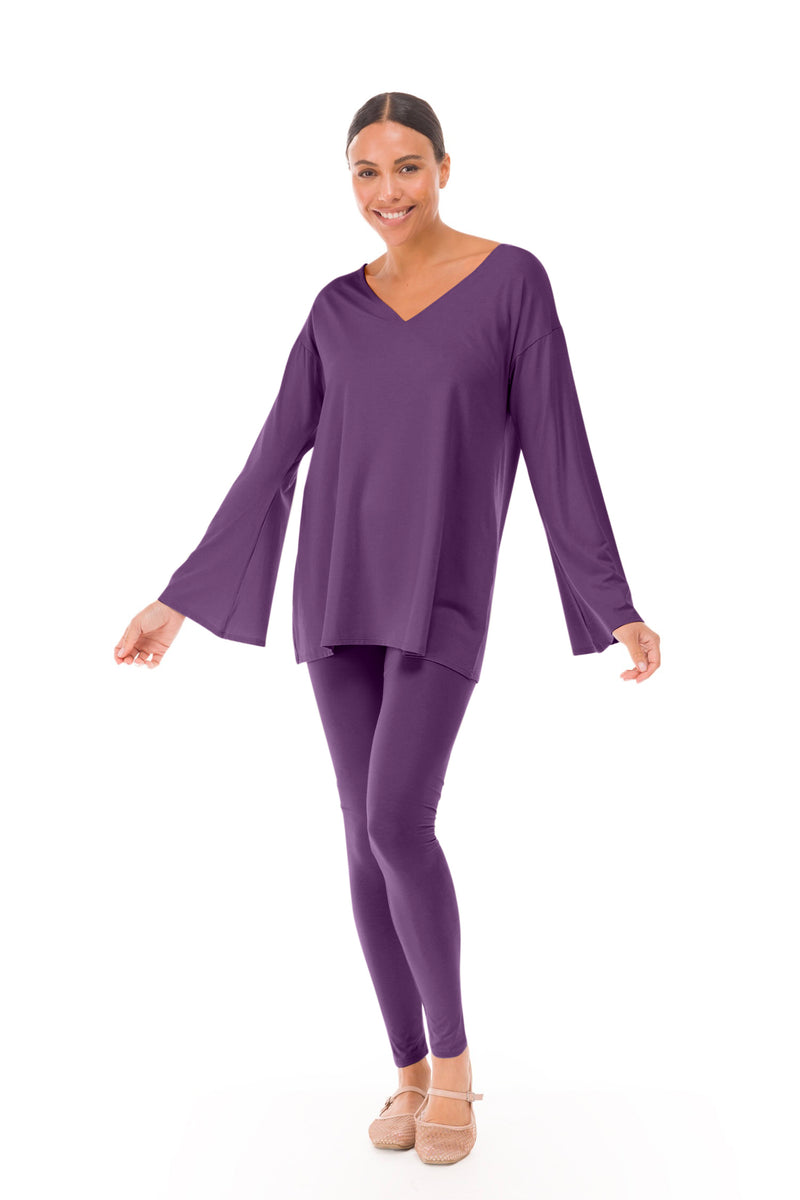 BAMBOO FLUTED V-NECK TOP PURPLE