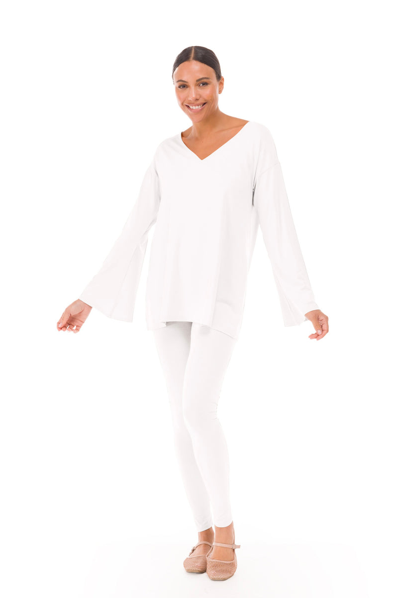BAMBOO FLUTED V-NECK TOP WHITE