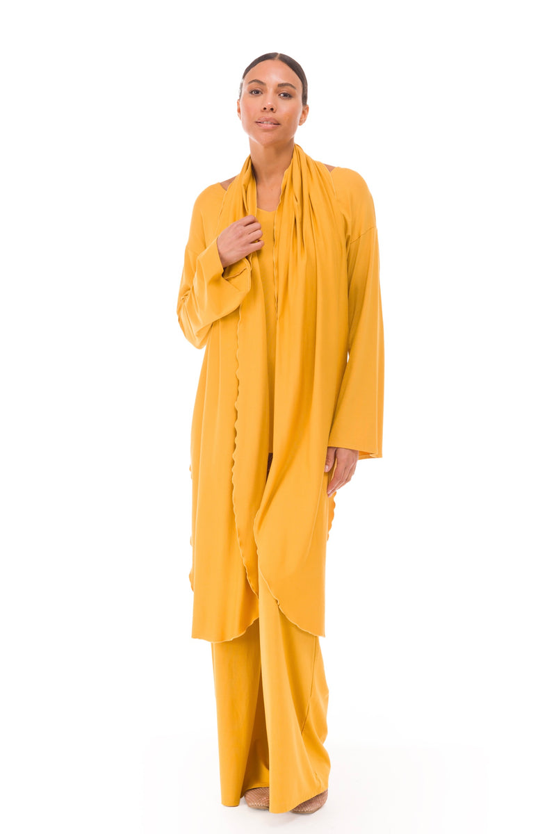 BAMBOO FLUTED V-NECK TOP TIBETAN YELLOW