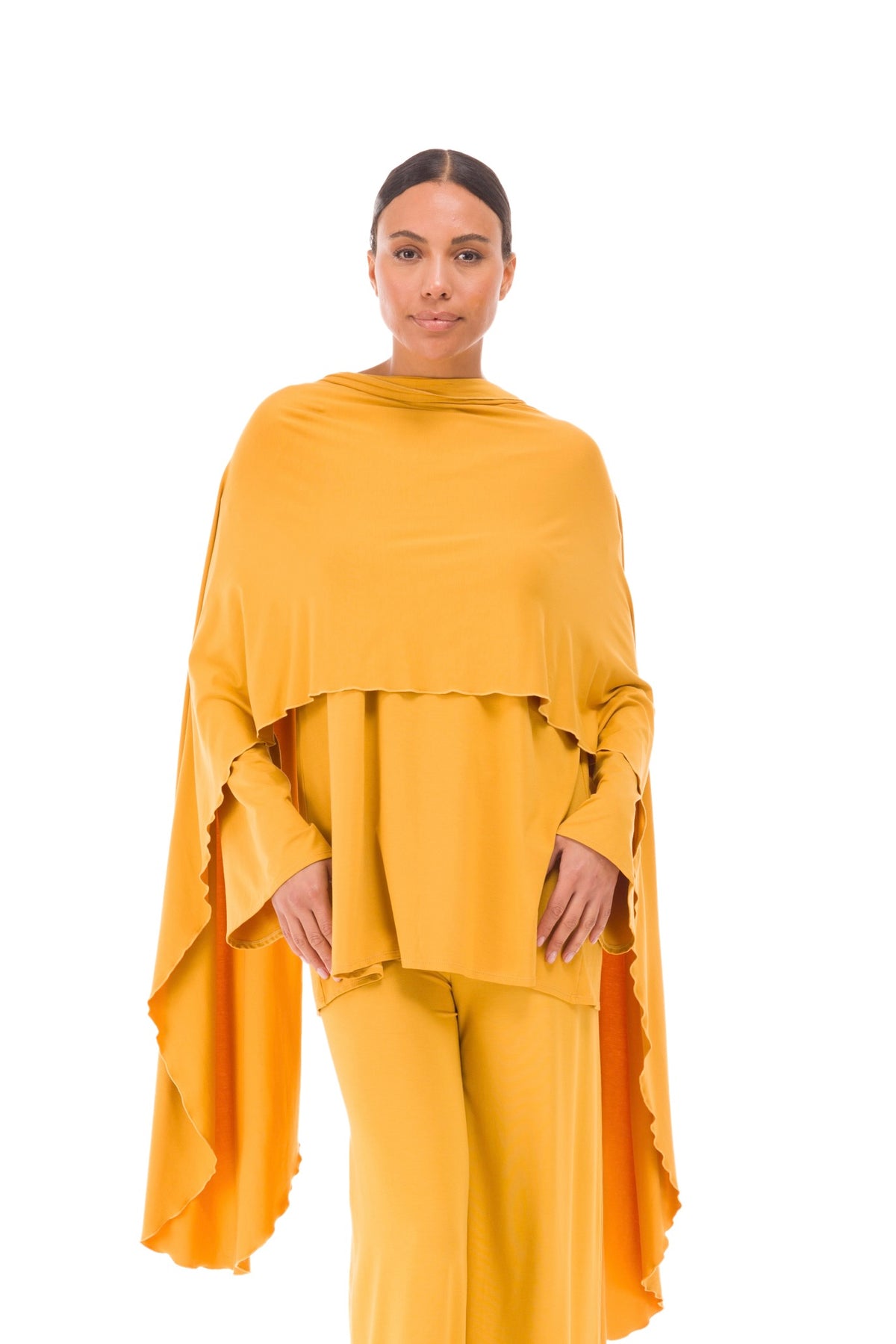 BAMBOO FLUTED V-NECK TOP TIBETAN YELLOW