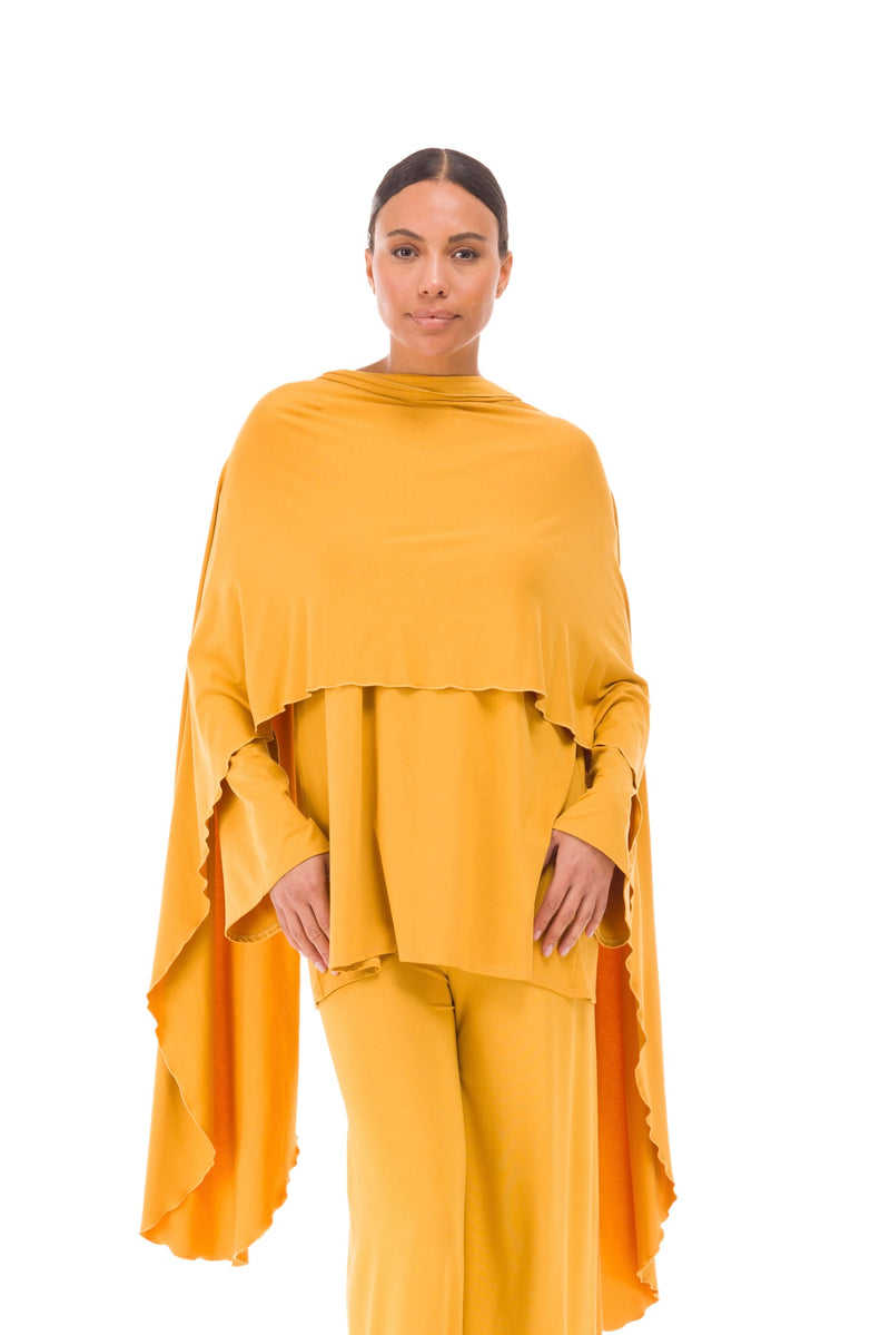BAMBOO FLUTED V-NECK TOP TIBETAN YELLOW