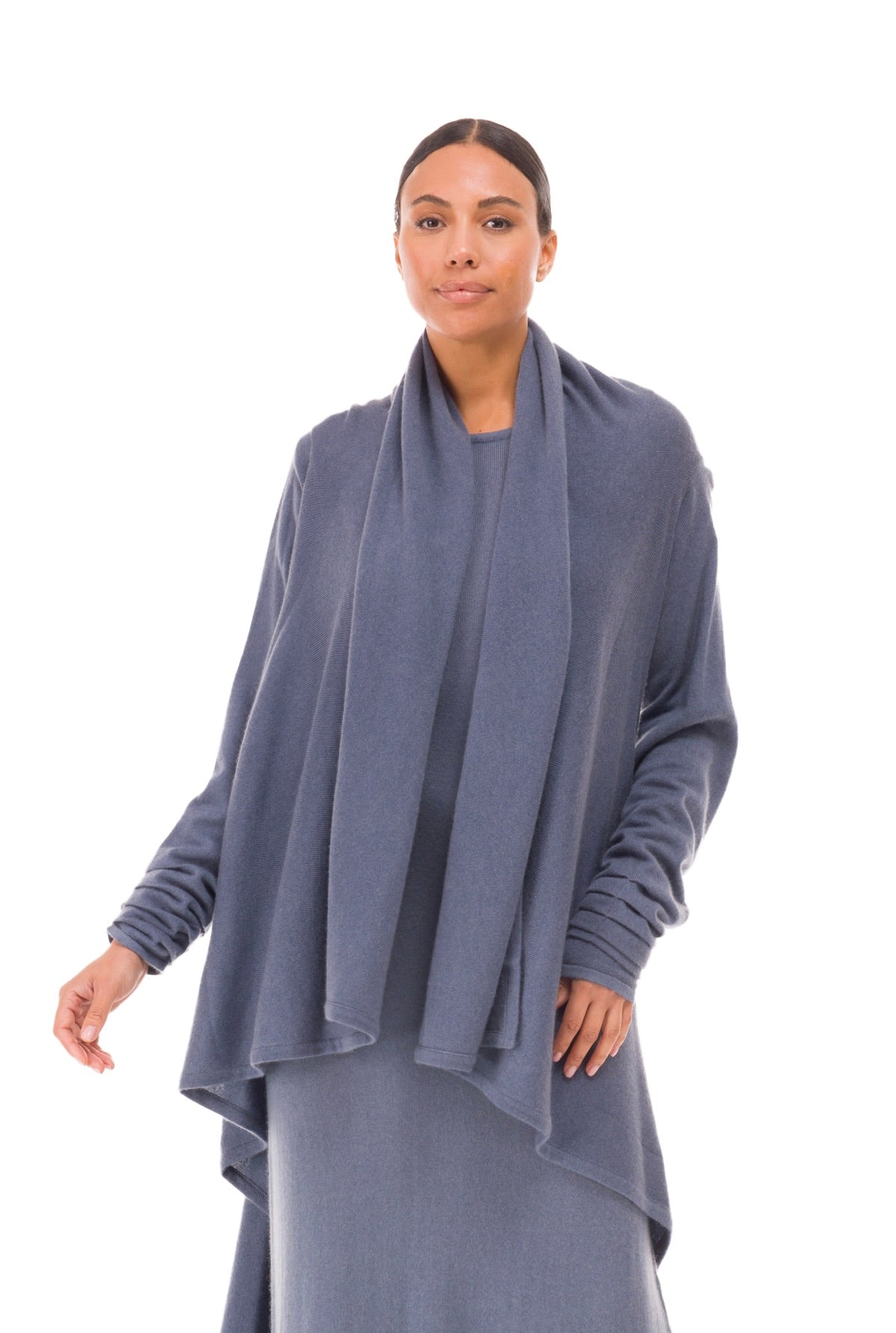 100% CASHMERE MAXI FITTED DRESS DOVE GREY