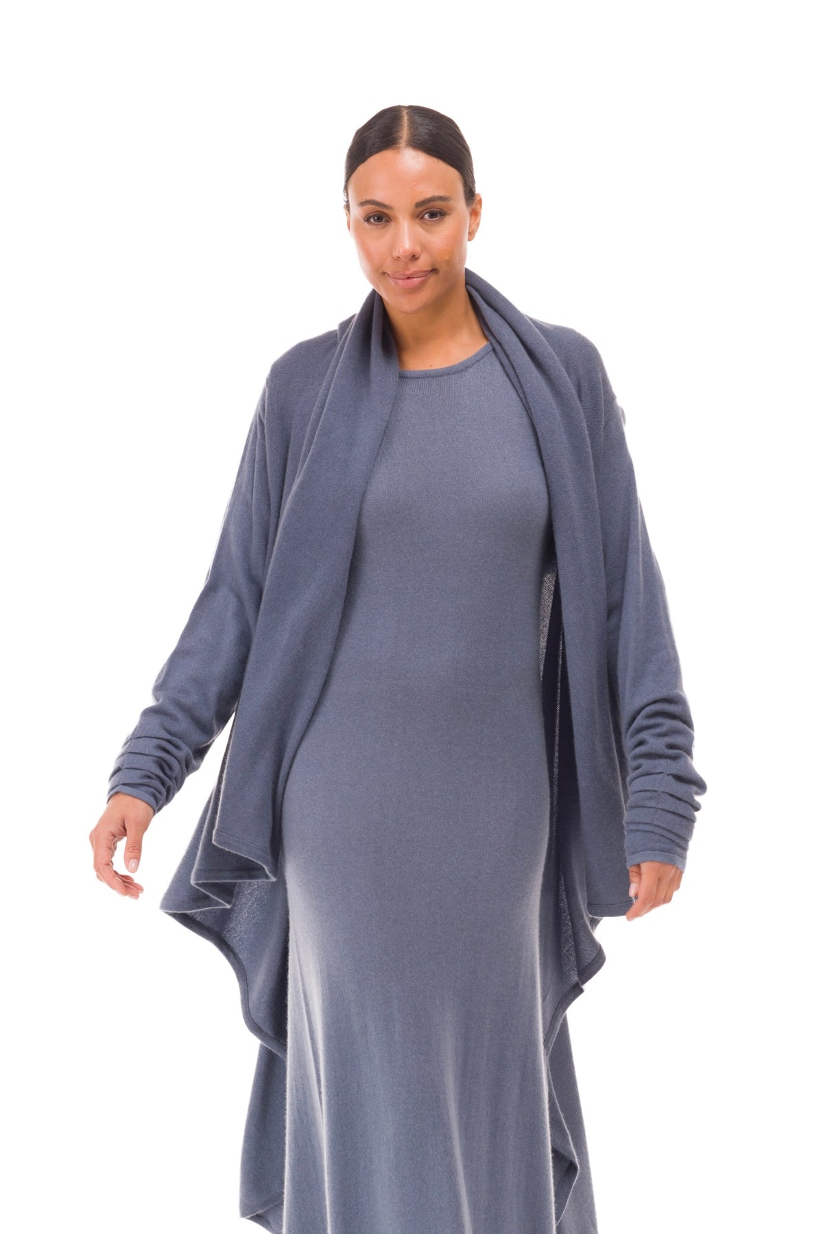 100% CASHMERE MAXI FITTED DRESS DOVE GREY