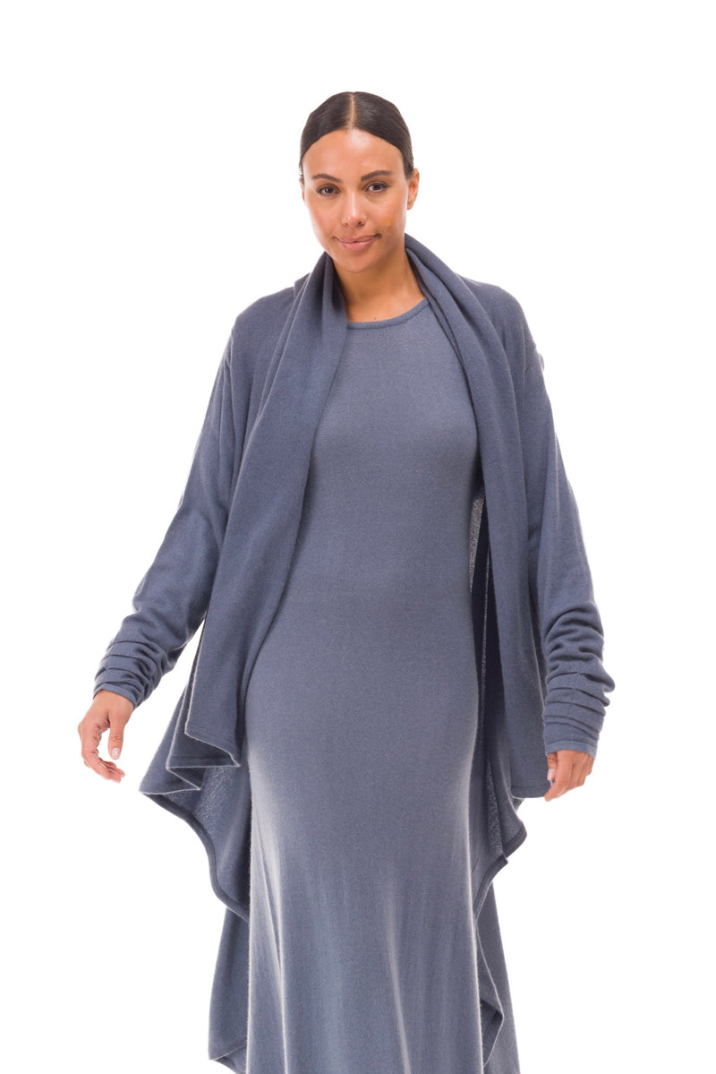 100% CASHMERE MAXI FITTED DRESS DOVE GREY