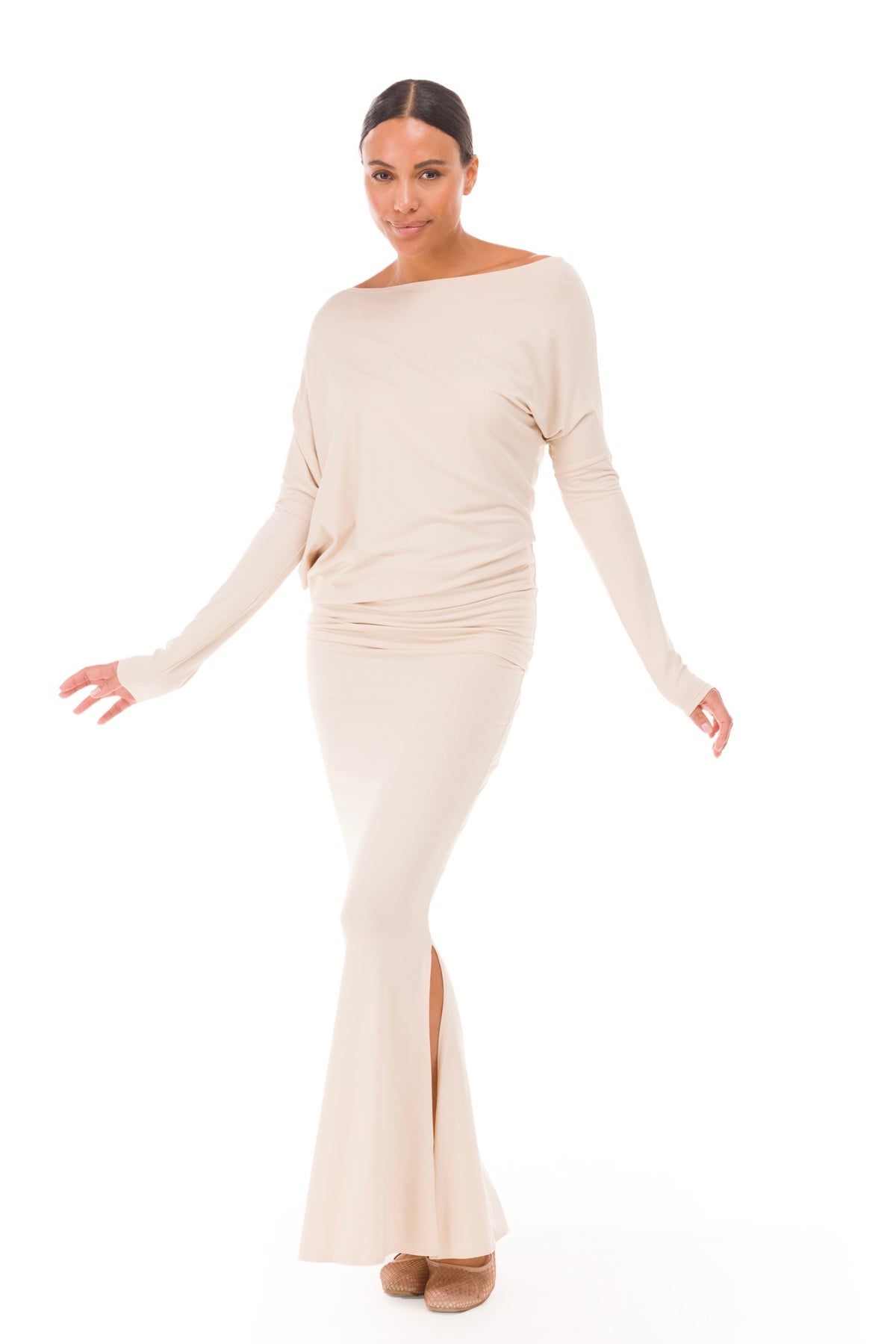 BAMBOO SIDE SLIT SKIRT ECRU