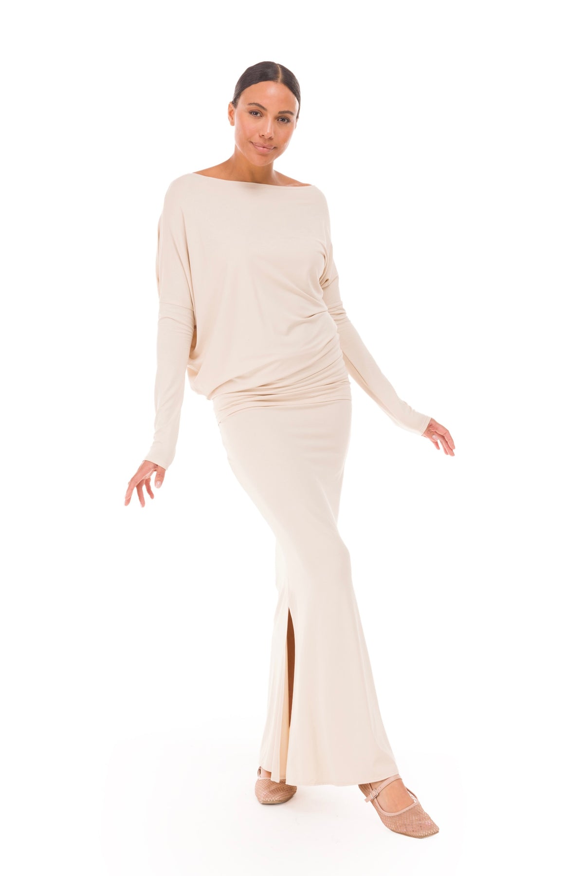 BAMBOO SIDE SLIT SKIRT ECRU