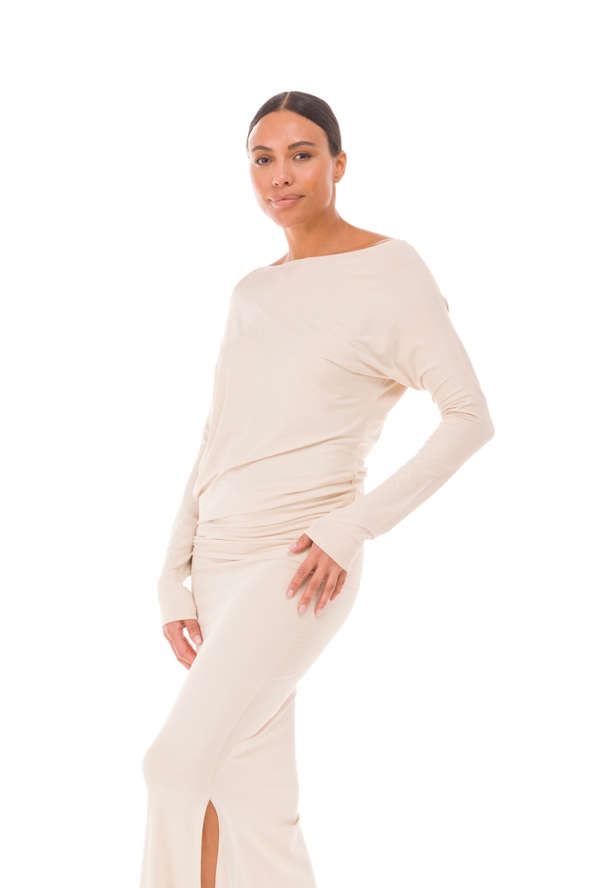 BAMBOO SIDE SLIT SKIRT ECRU