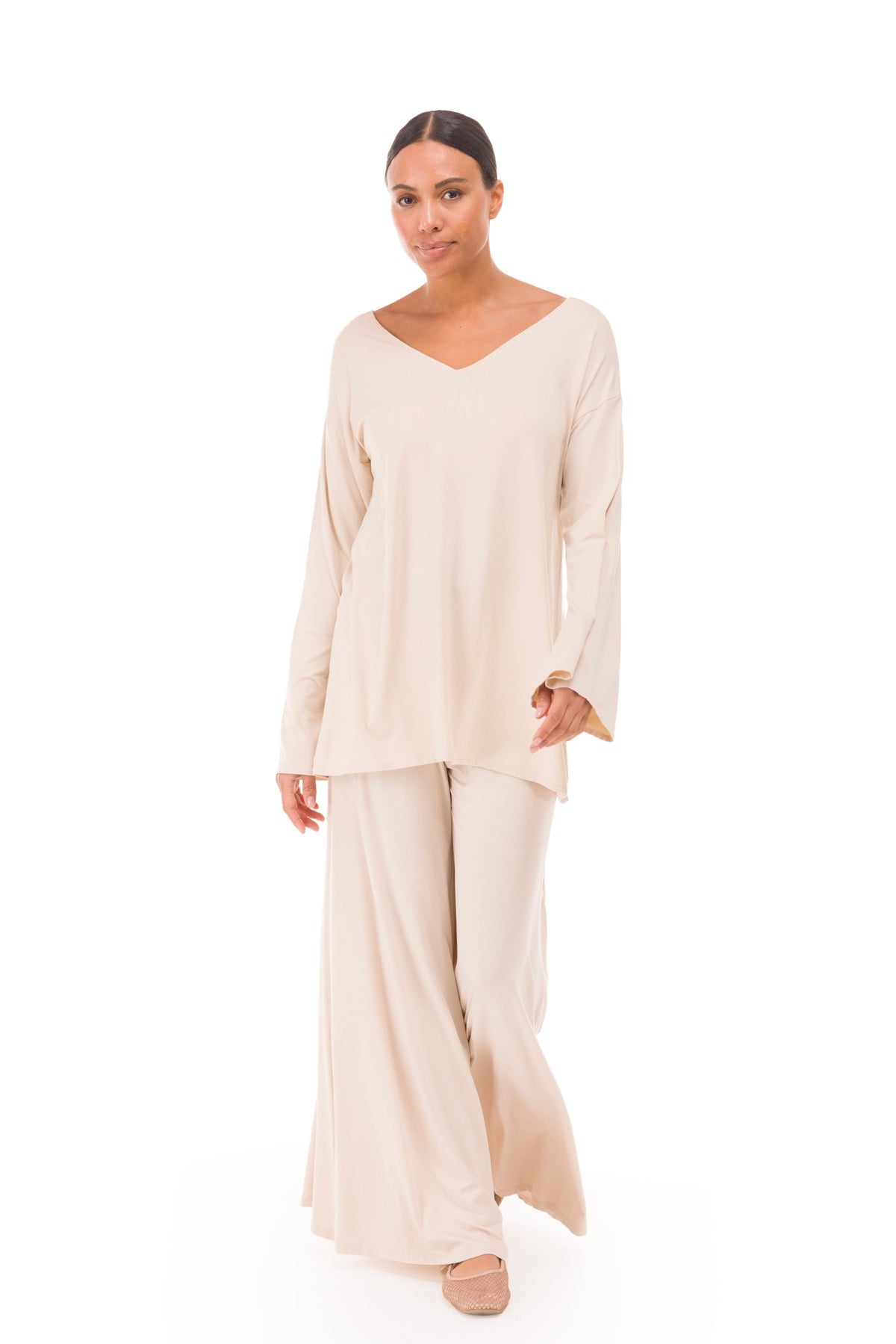 BAMBOO PALAZZO PANTS ECRU