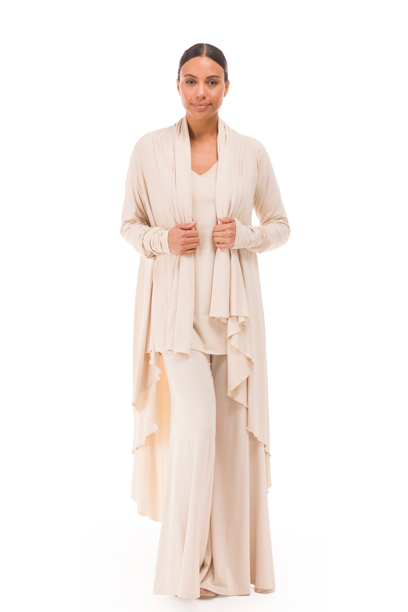 BAMBOO FLUTED V-NECK TOP ECRU