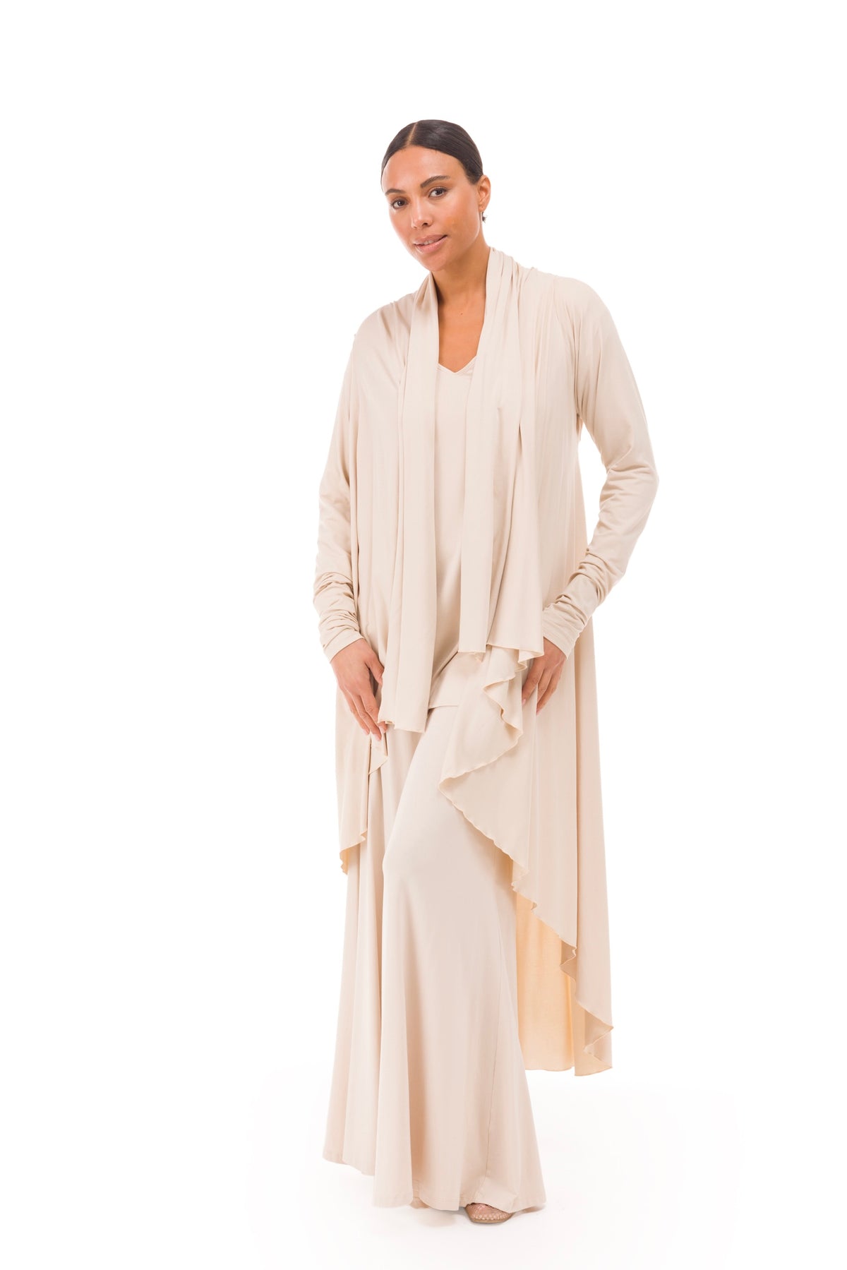BAMBOO FLUTED V-NECK TOP ECRU