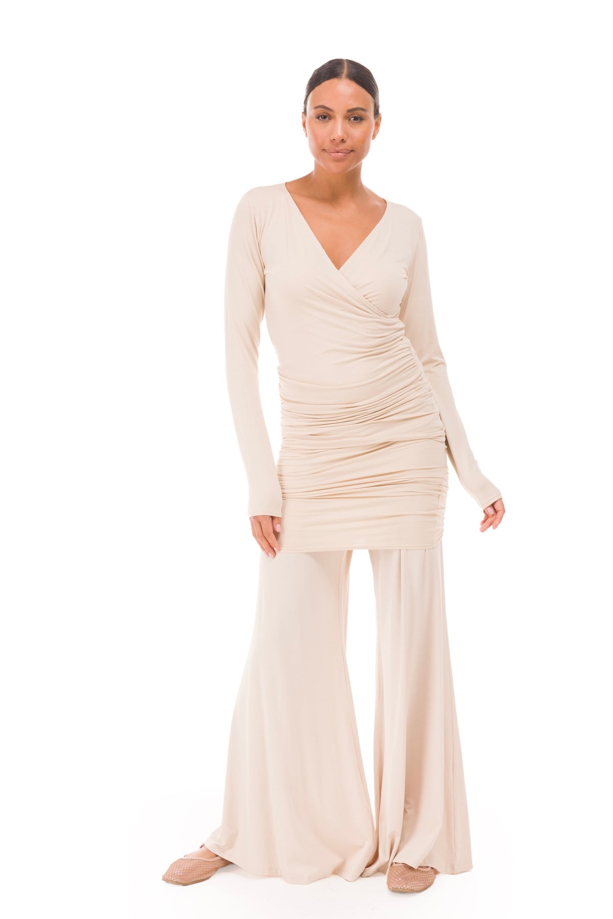 BAMBOO CROSSOVER DRESS ECRU