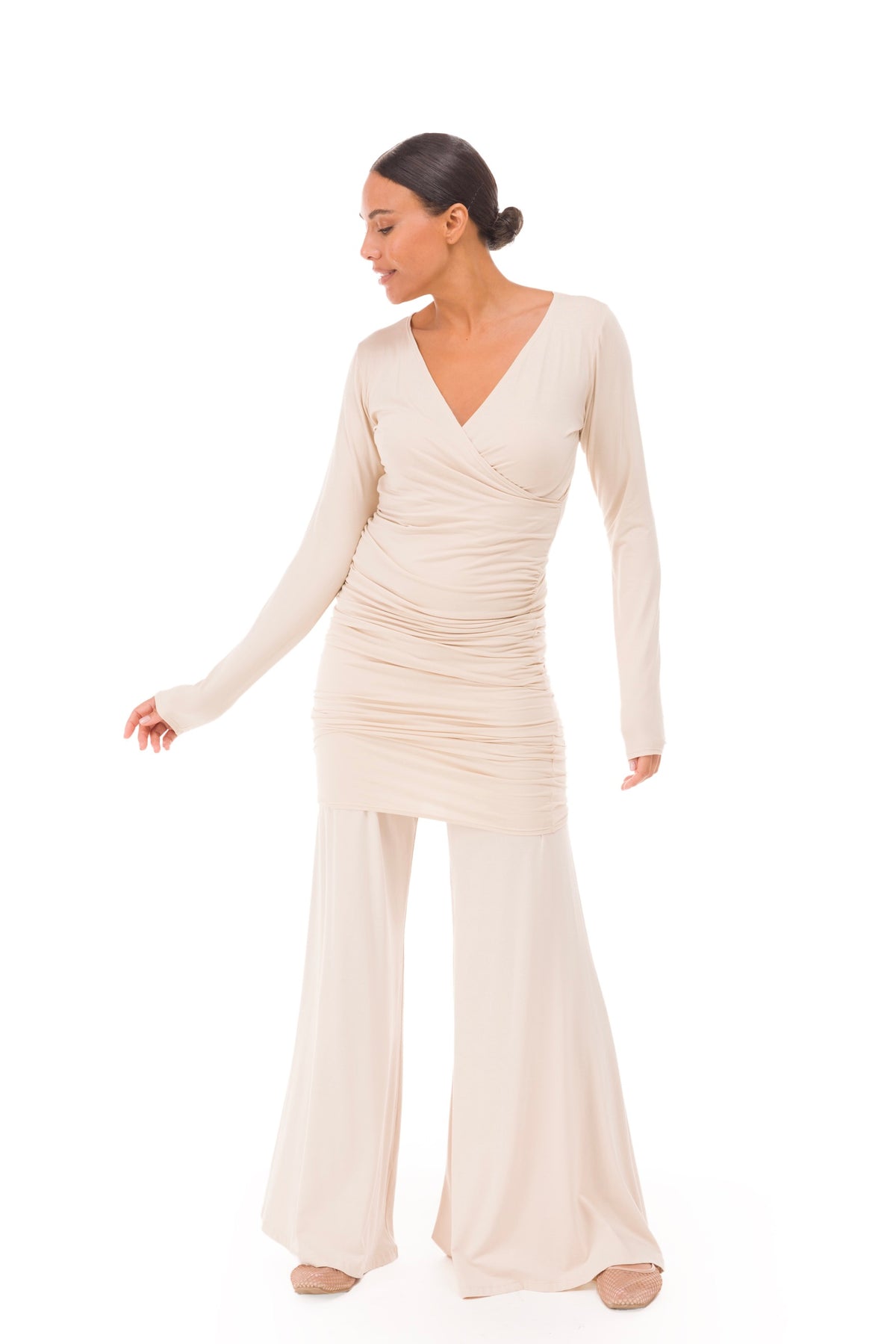 BAMBOO CROSSOVER DRESS ECRU