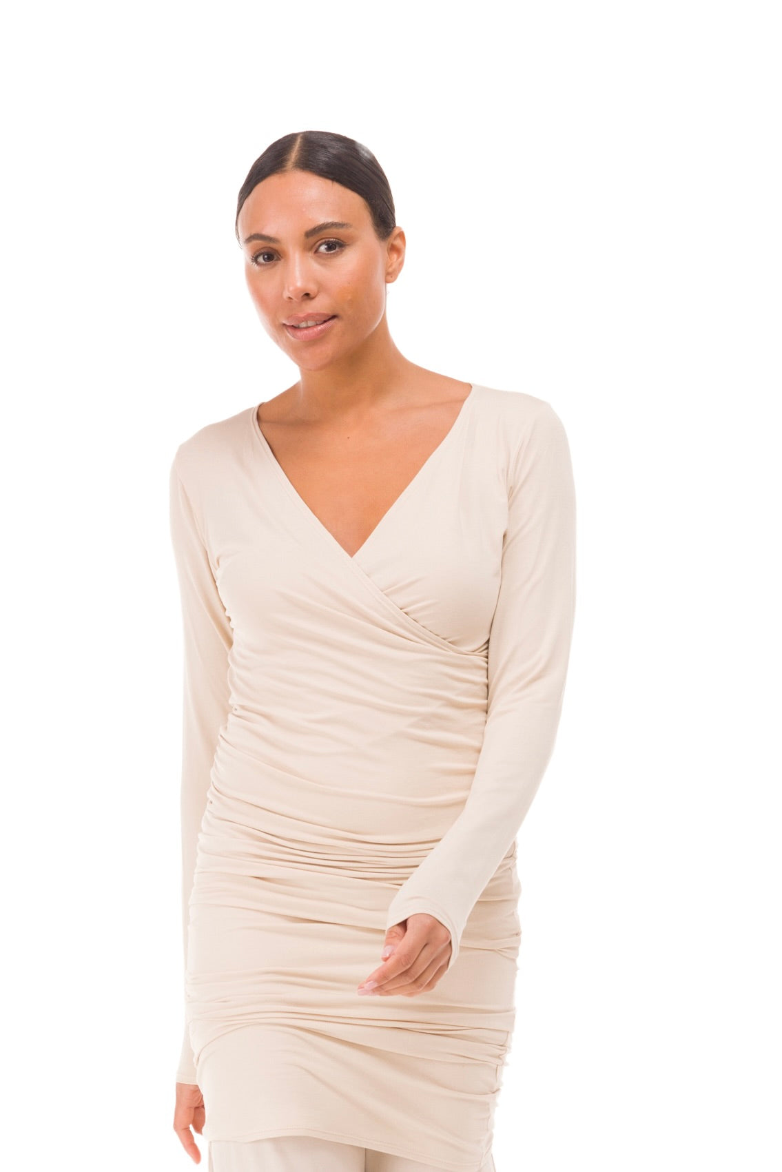 BAMBOO CROSSOVER DRESS ECRU
