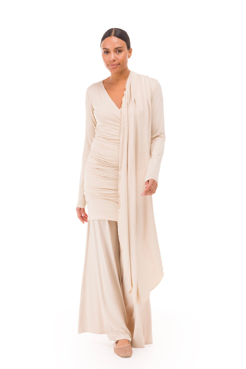 BAMBOO CROSSOVER DRESS ECRU