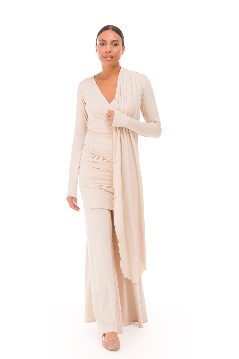 BAMBOO CROSSOVER DRESS ECRU