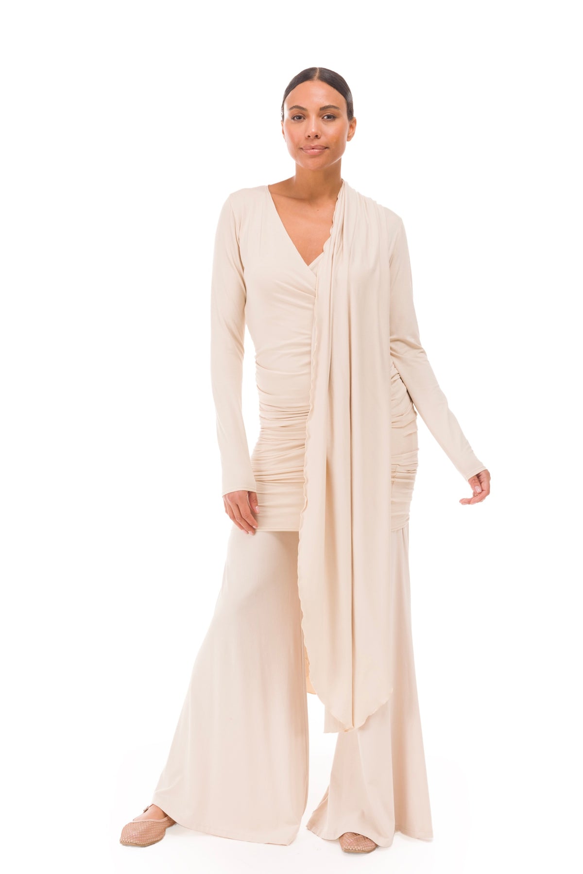 BAMBOO PALAZZO PANTS ECRU