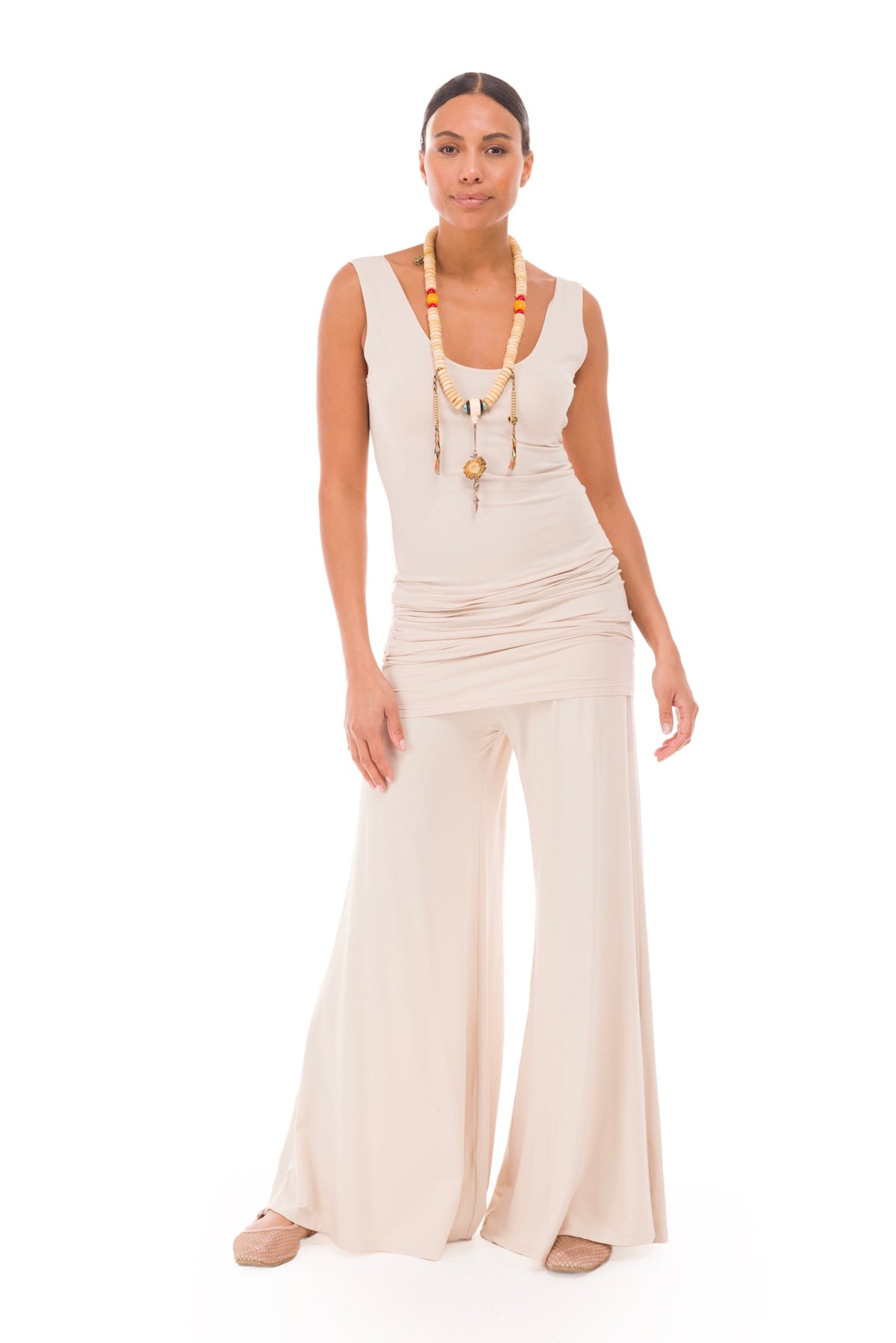 BAMBOO LONG VEST DRESS ECRU