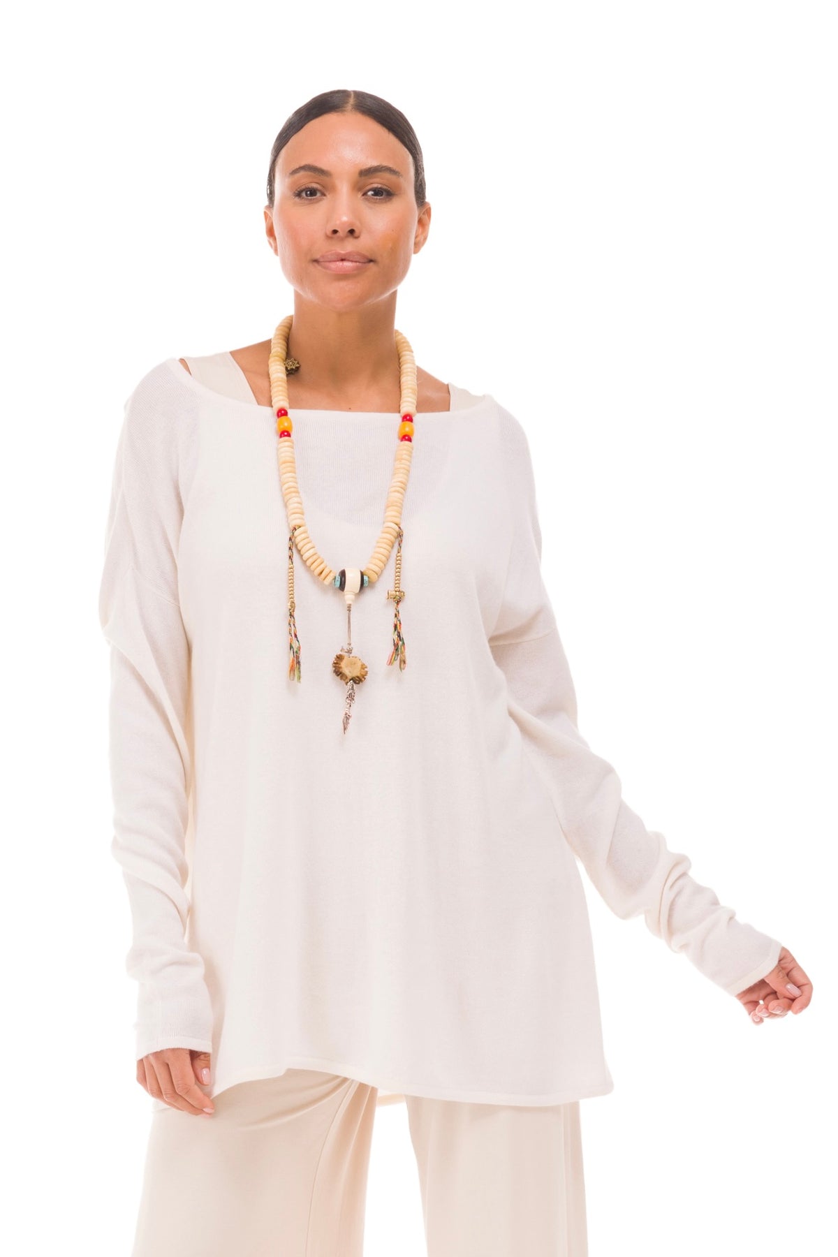 BAMBOO LONG VEST DRESS ECRU