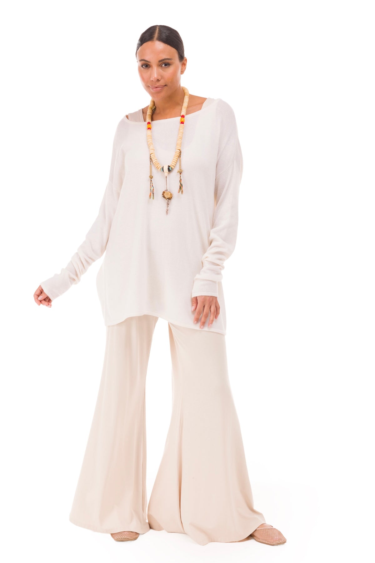 BAMBOO PALAZZO PANTS ECRU