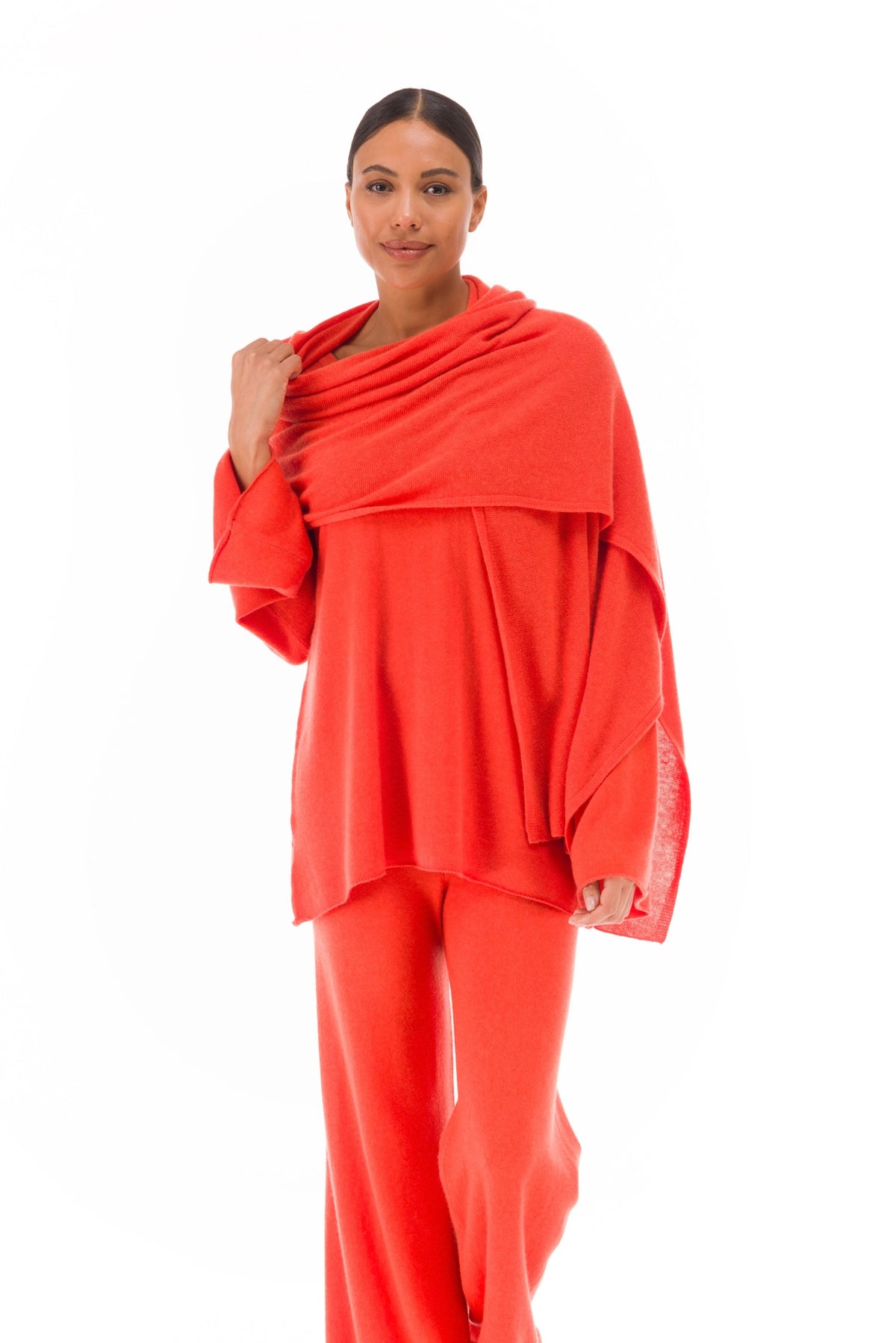 100% CASHMERE FLUTED V-NECK JUMPER ORANGE