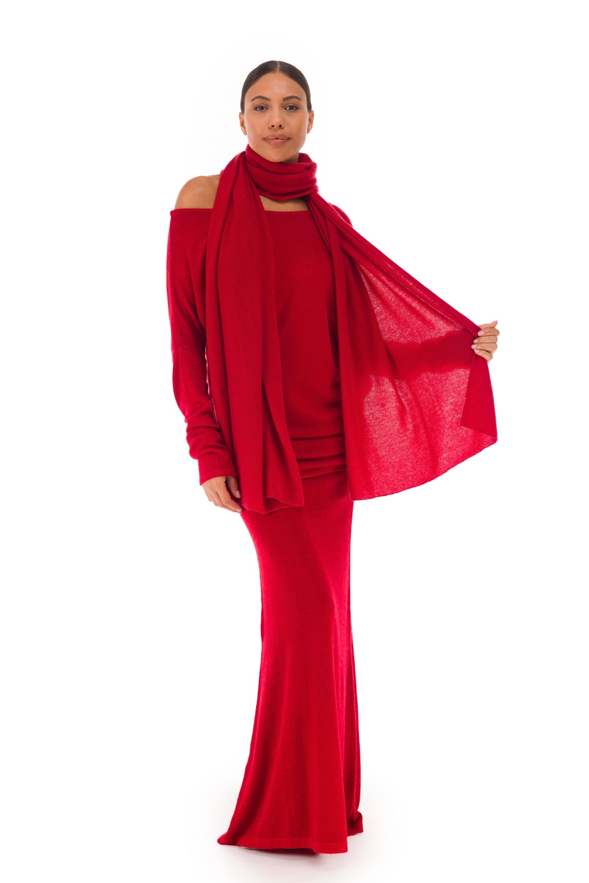 100% CASHMERE KNITTED SCARF CLARET