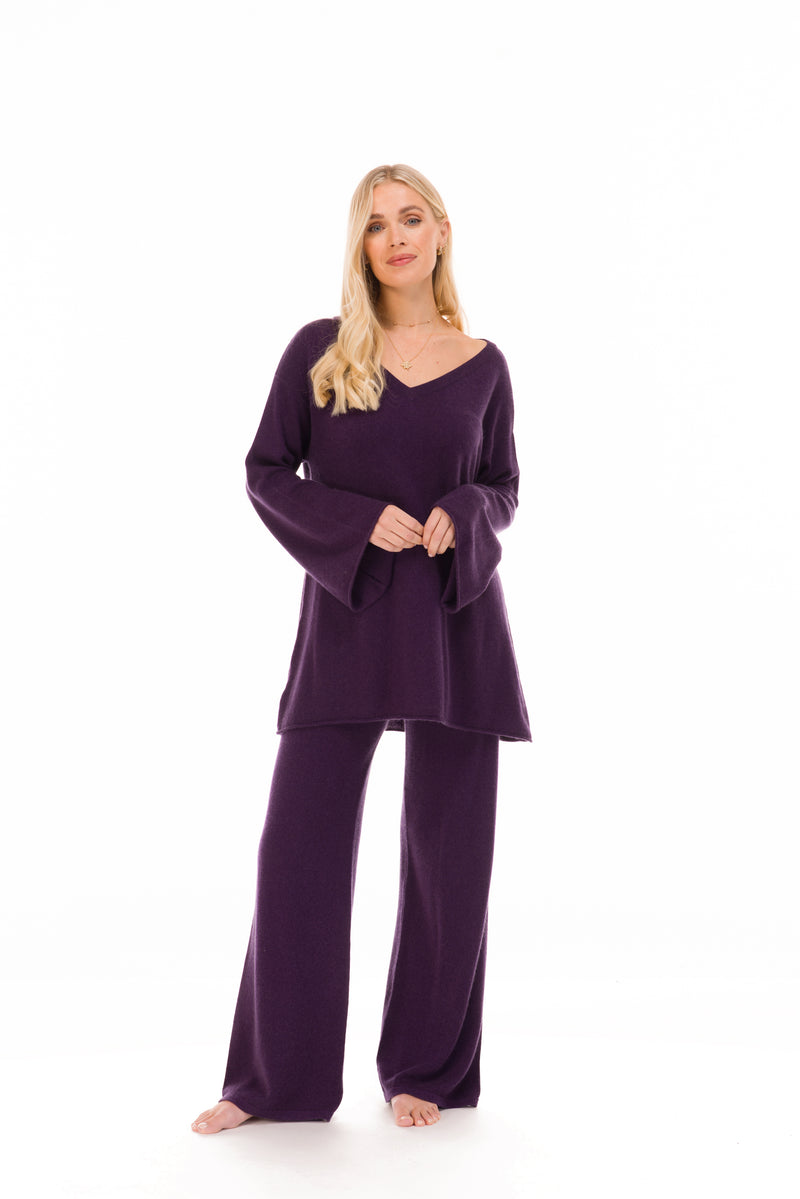 100% CASHMERE LOUNGE PANTS AUBERGINE