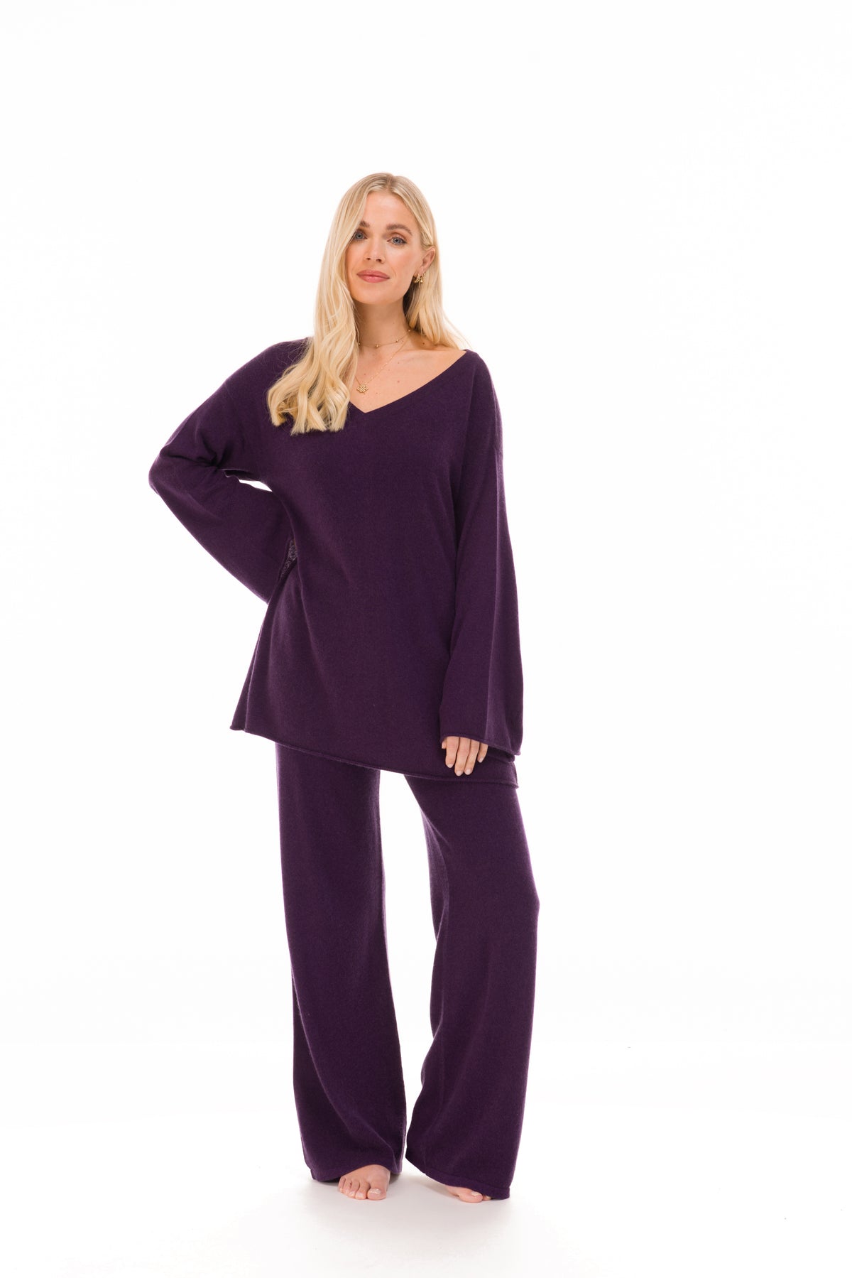 100% CASHMERE LOUNGE PANTS AUBERGINE