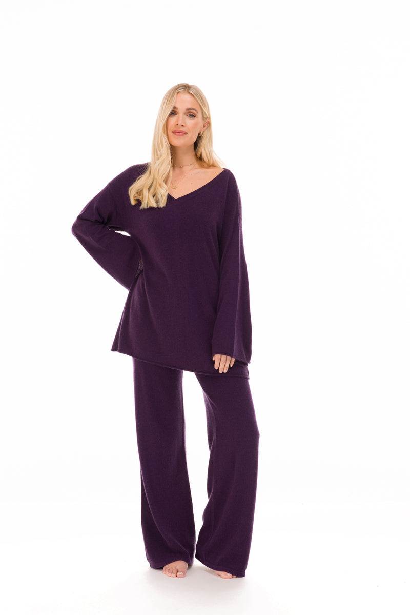 100% CASHMERE LOUNGE PANTS AUBERGINE