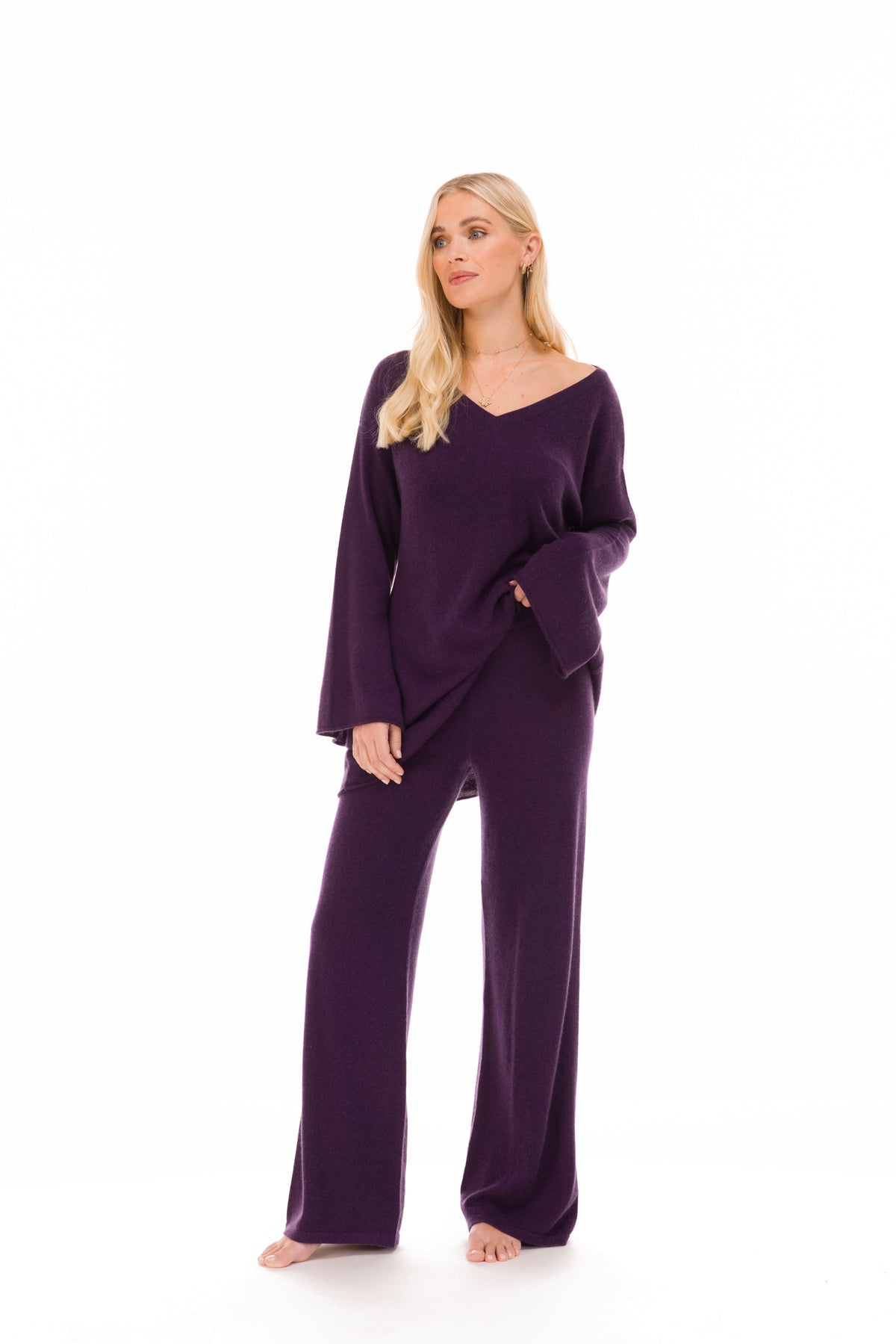 100% CASHMERE LOUNGE PANTS AUBERGINE