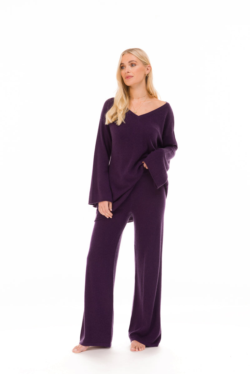 100% CASHMERE LOUNGE PANTS AUBERGINE