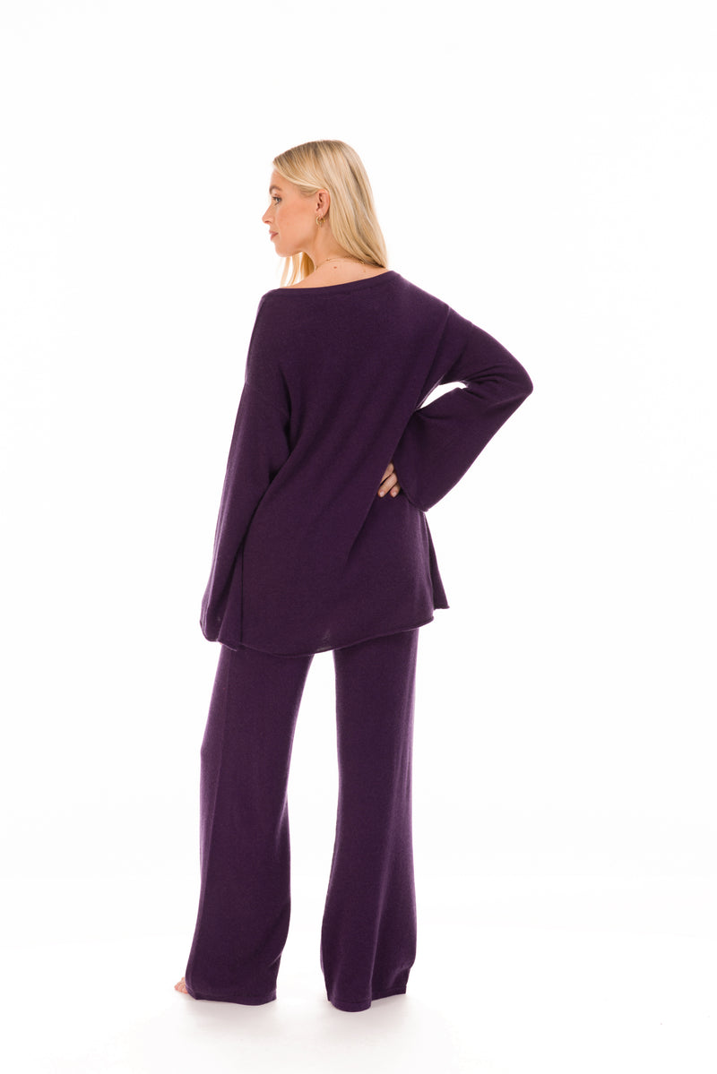 100% CASHMERE LOUNGE PANTS AUBERGINE