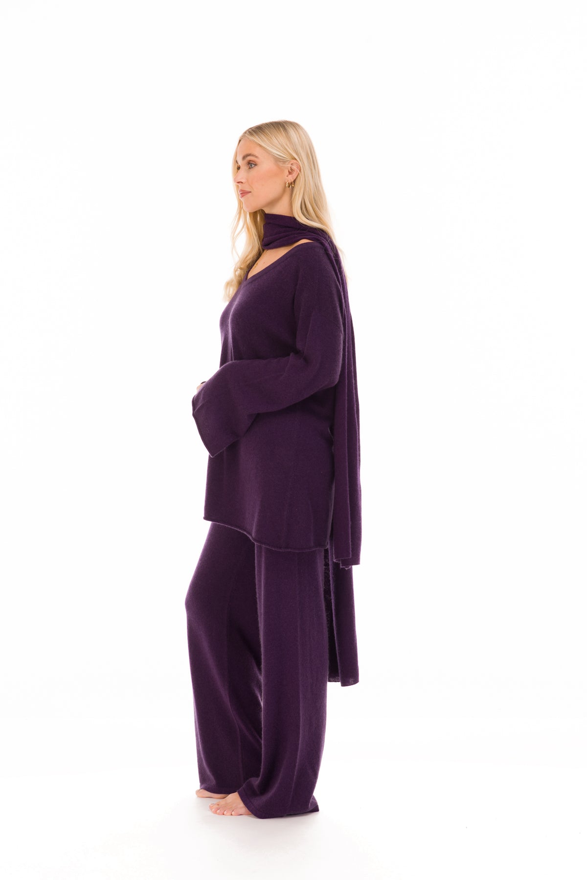 100% CASHMERE LOUNGE PANTS AUBERGINE