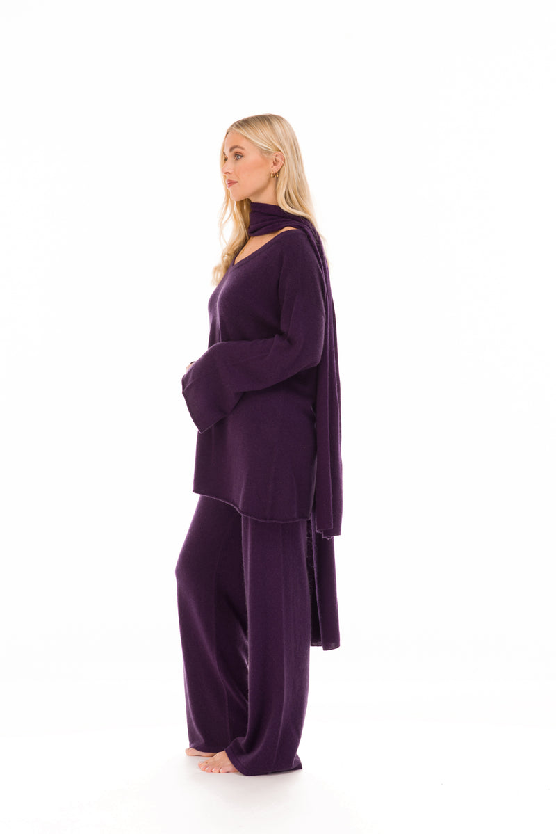 100% CASHMERE LOUNGE PANTS AUBERGINE