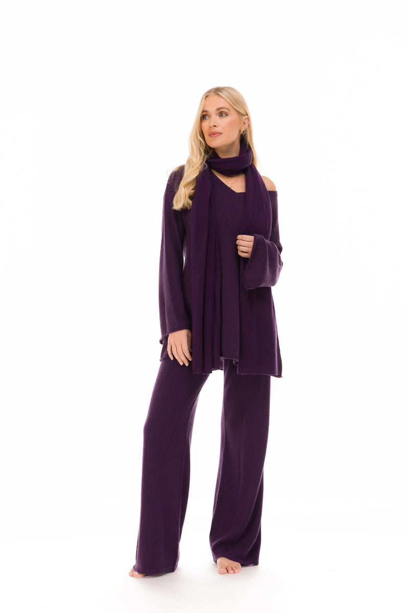 100% CASHMERE KNITTED SCARF AUBERGINE