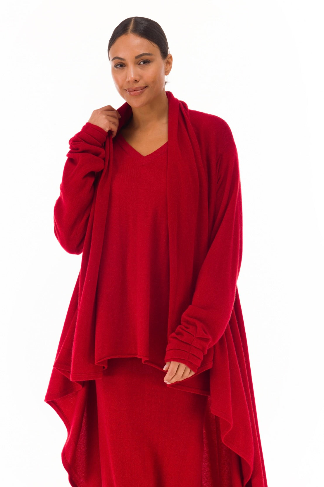 NEW 100% MONGOLIAN CASHMERE WATERFALL JACKET CLARET RED