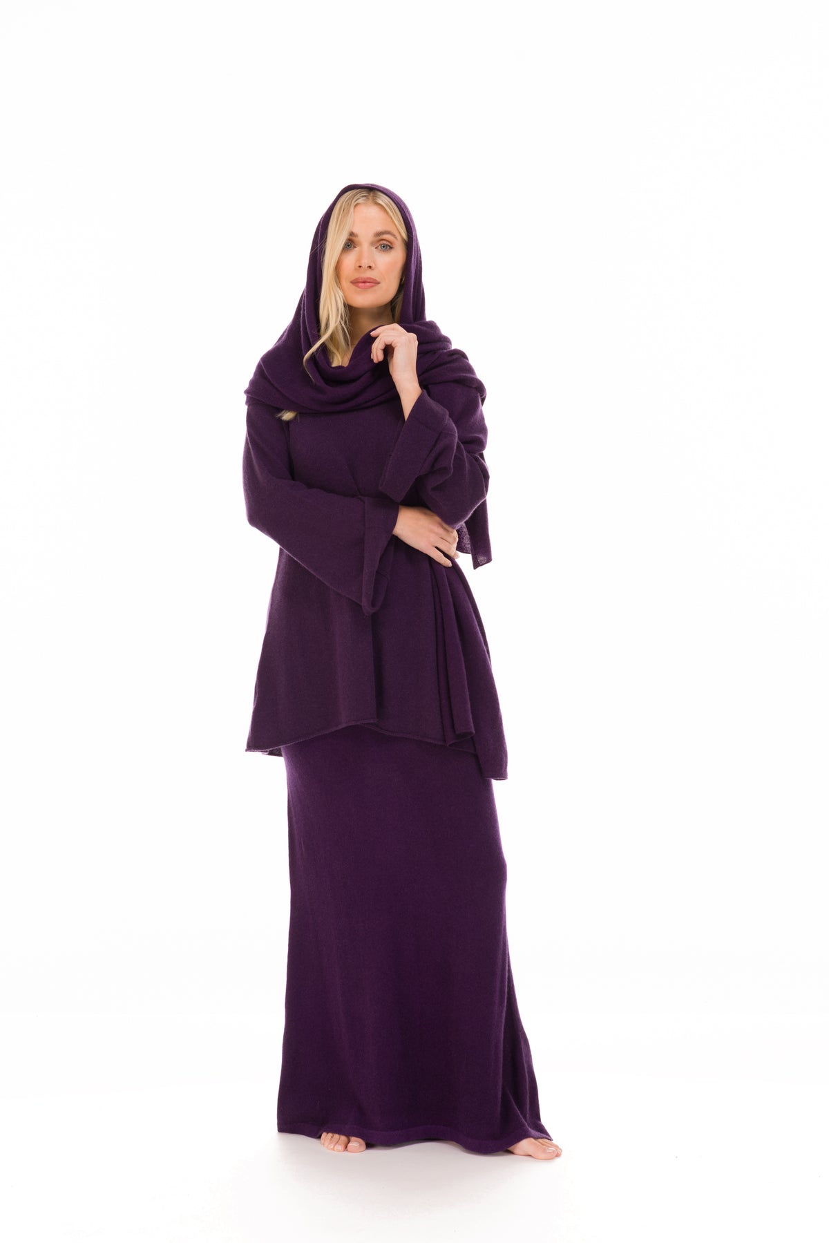 100% CASHMERE KNITTED SCARF AUBERGINE