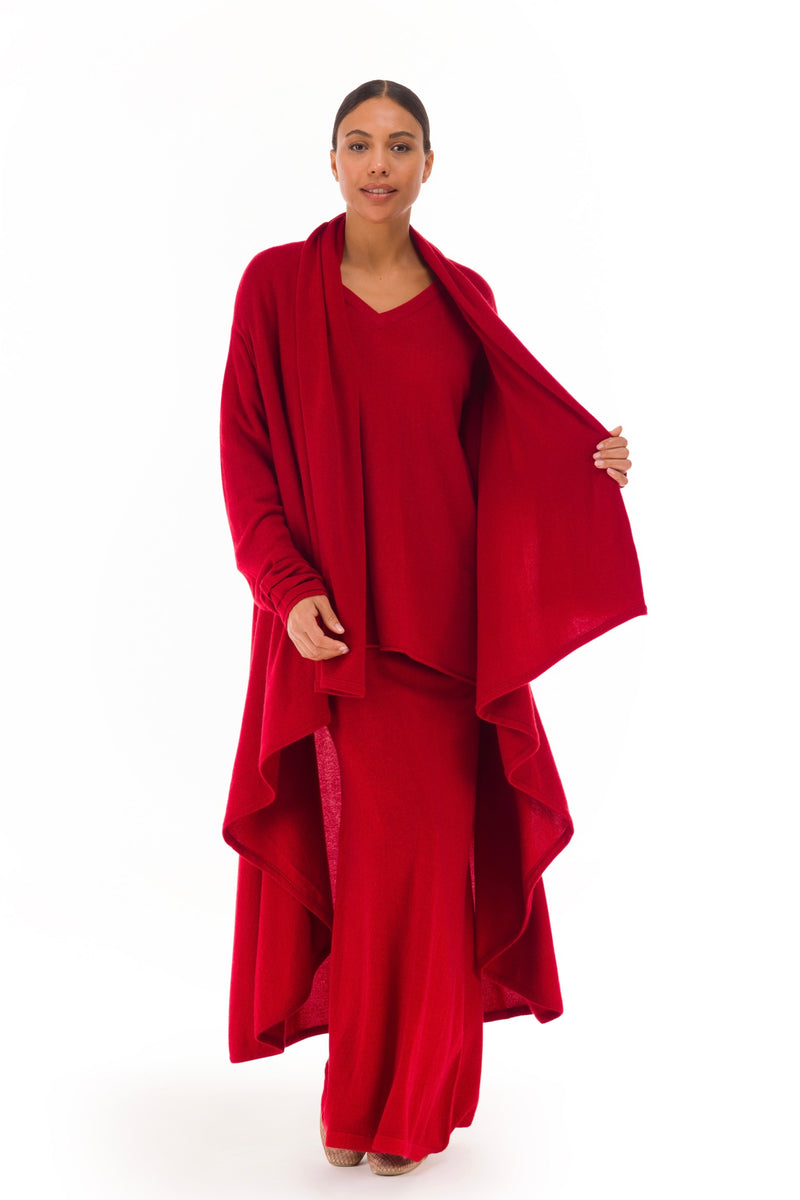 NEW 100% MONGOLIAN CASHMERE WATERFALL JACKET CLARET RED