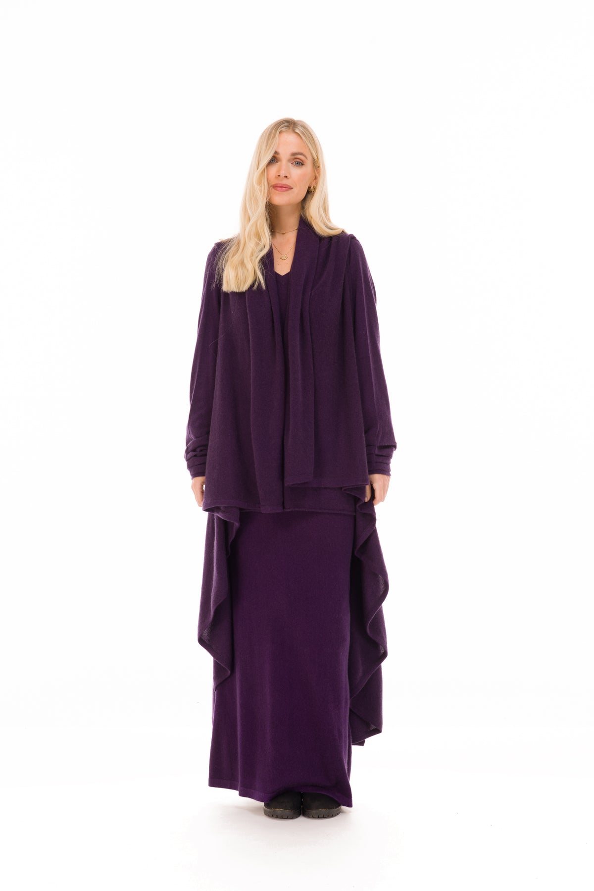 NEW 100% MONGOLIAN CASHMERE WATERFALL JACKET AUBERGINE