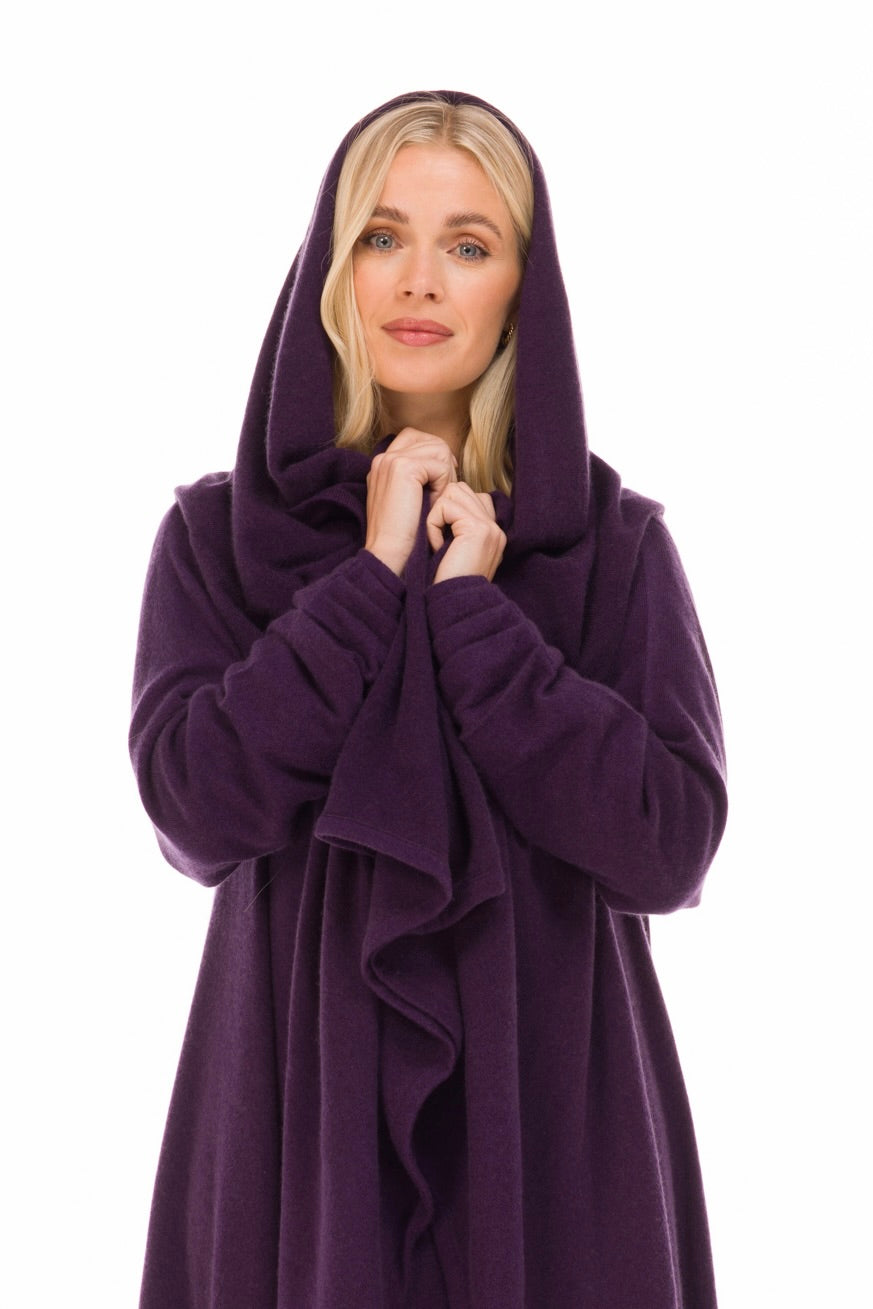 NEW 100% MONGOLIAN CASHMERE WATERFALL JACKET AUBERGINE
