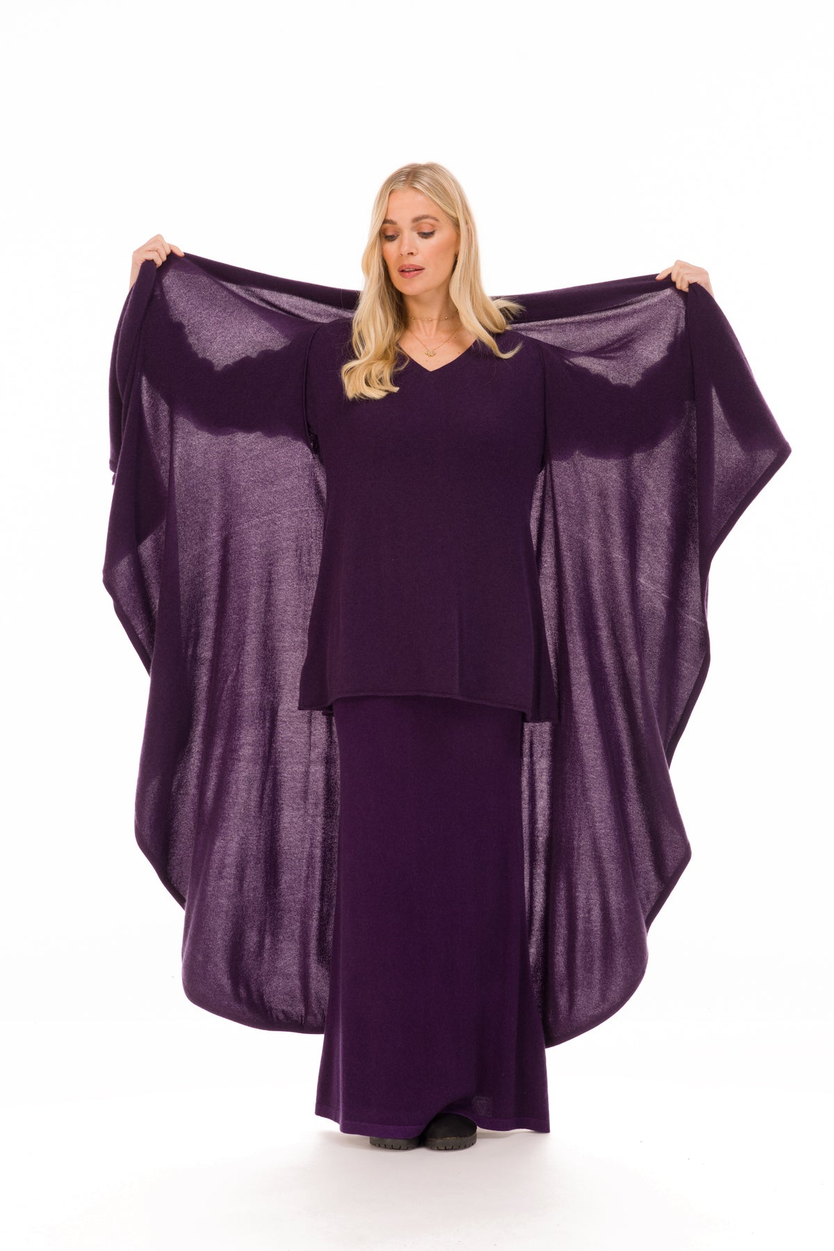 NEW 100% MONGOLIAN CASHMERE WATERFALL JACKET AUBERGINE