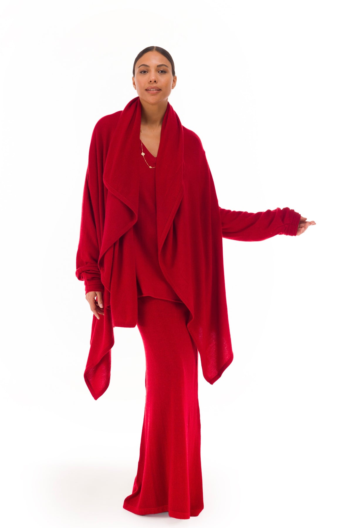 NEW 100% MONGOLIAN CASHMERE WATERFALL JACKET CLARET RED
