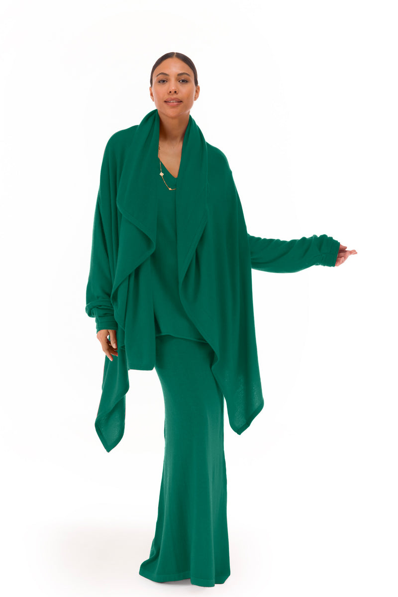 NEW 100% MONGOLIAN CASHMERE WATERFALL JACKET EMERALD GREEN