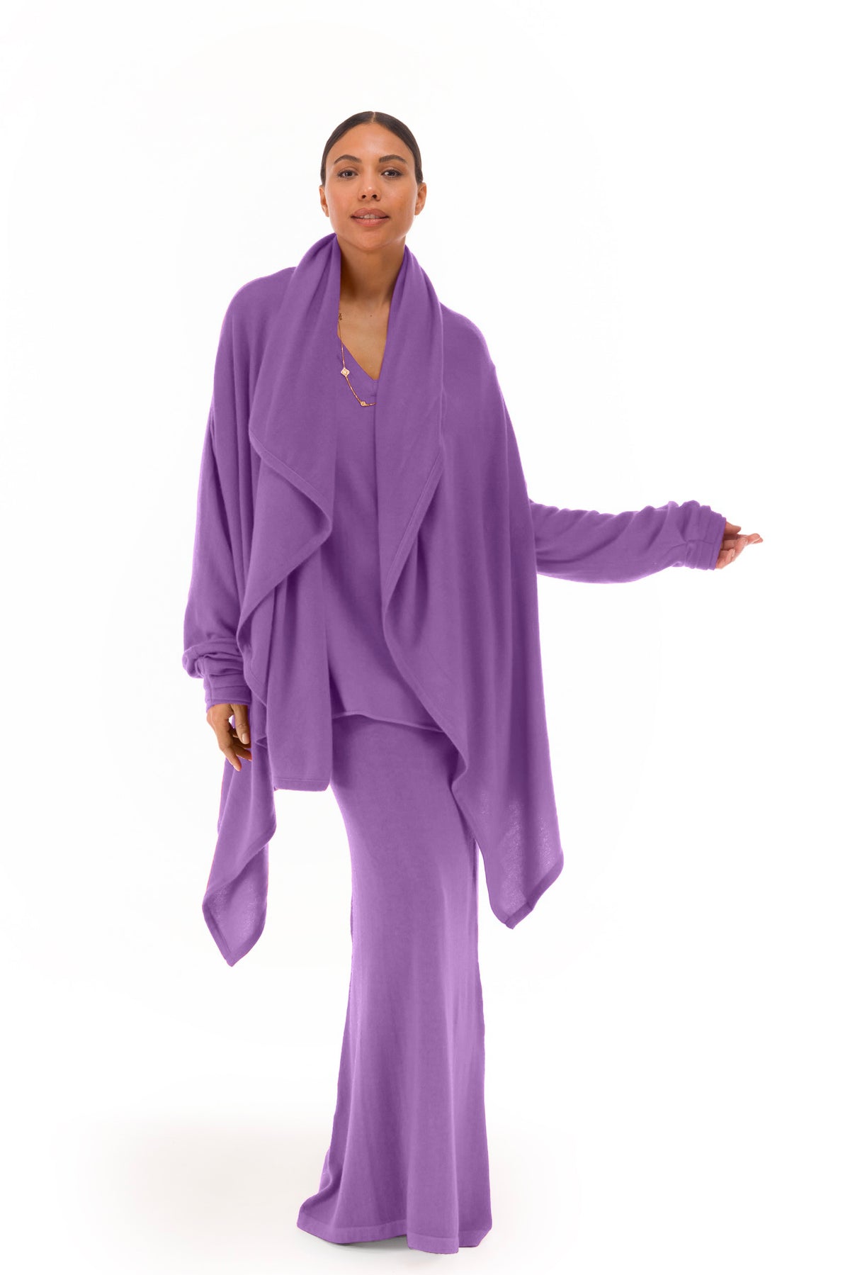 NEW 100% MONGOLIAN CASHMERE WATERFALL JACKET LAVENDER