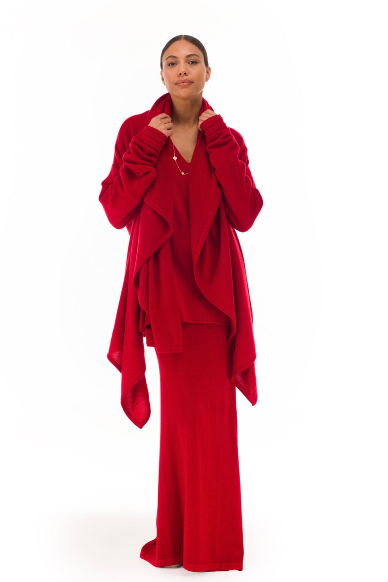 NEW 100% MONGOLIAN CASHMERE WATERFALL JACKET CLARET RED