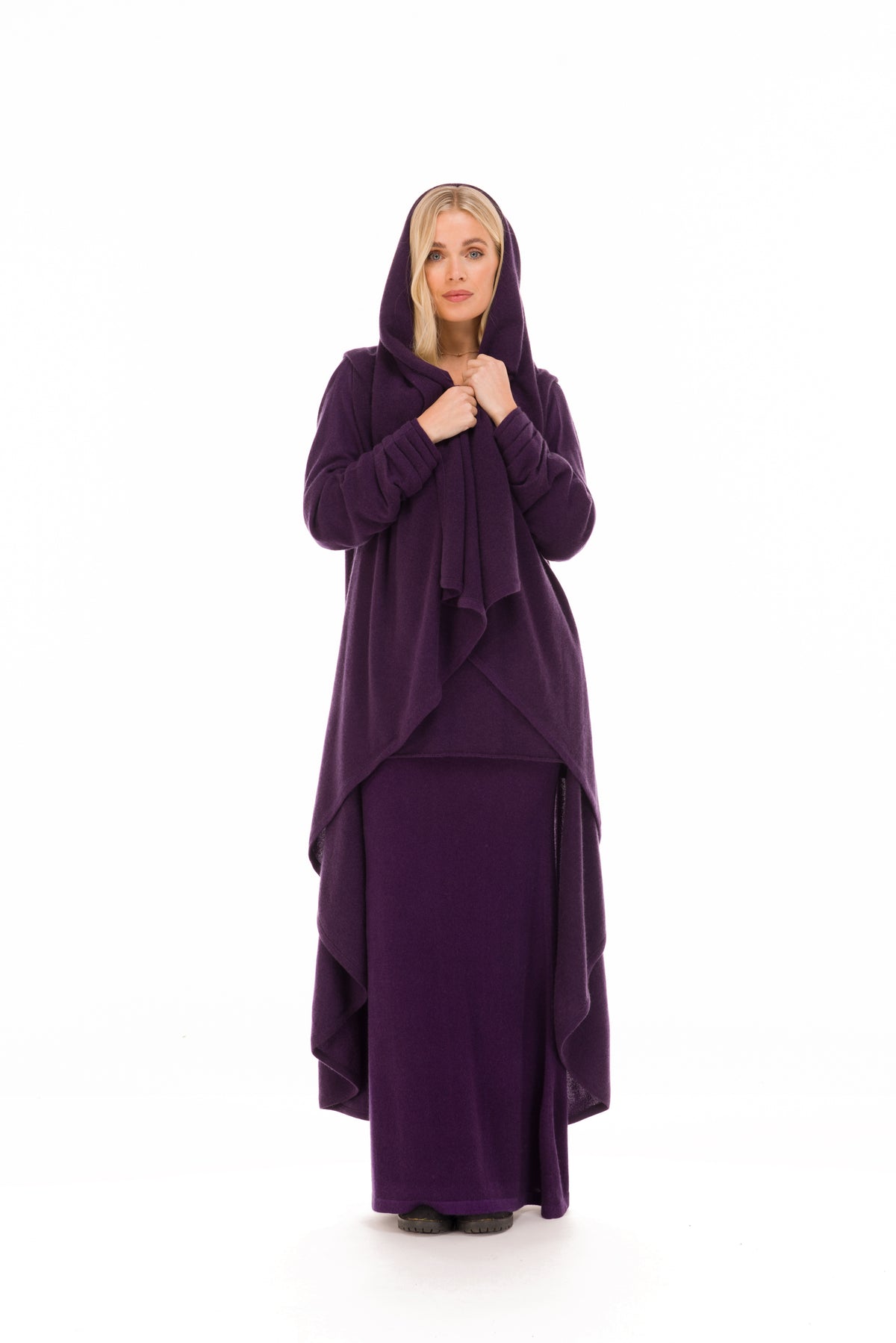 NEW 100% MONGOLIAN CASHMERE WATERFALL JACKET AUBERGINE