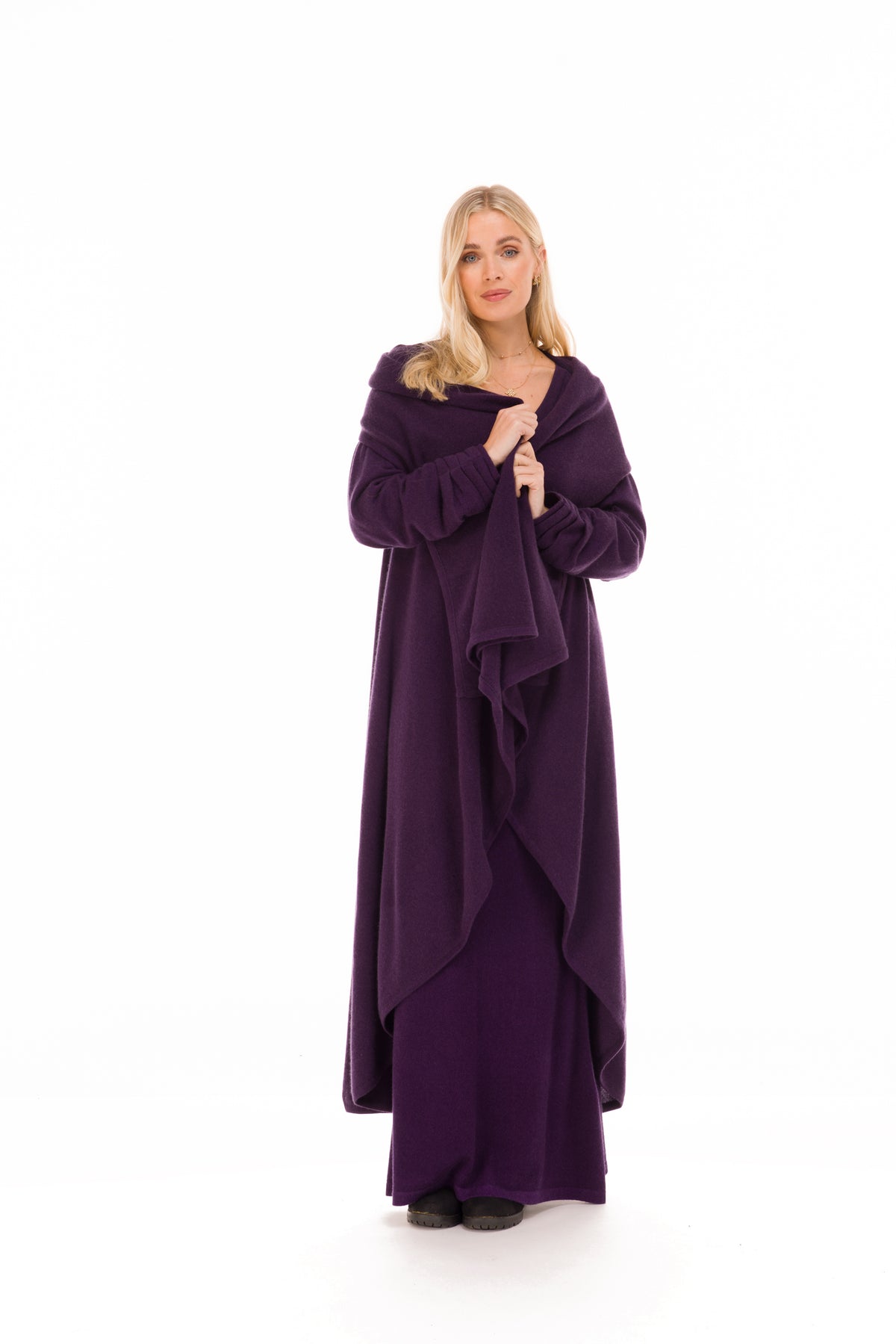 NEW 100% MONGOLIAN CASHMERE WATERFALL JACKET AUBERGINE