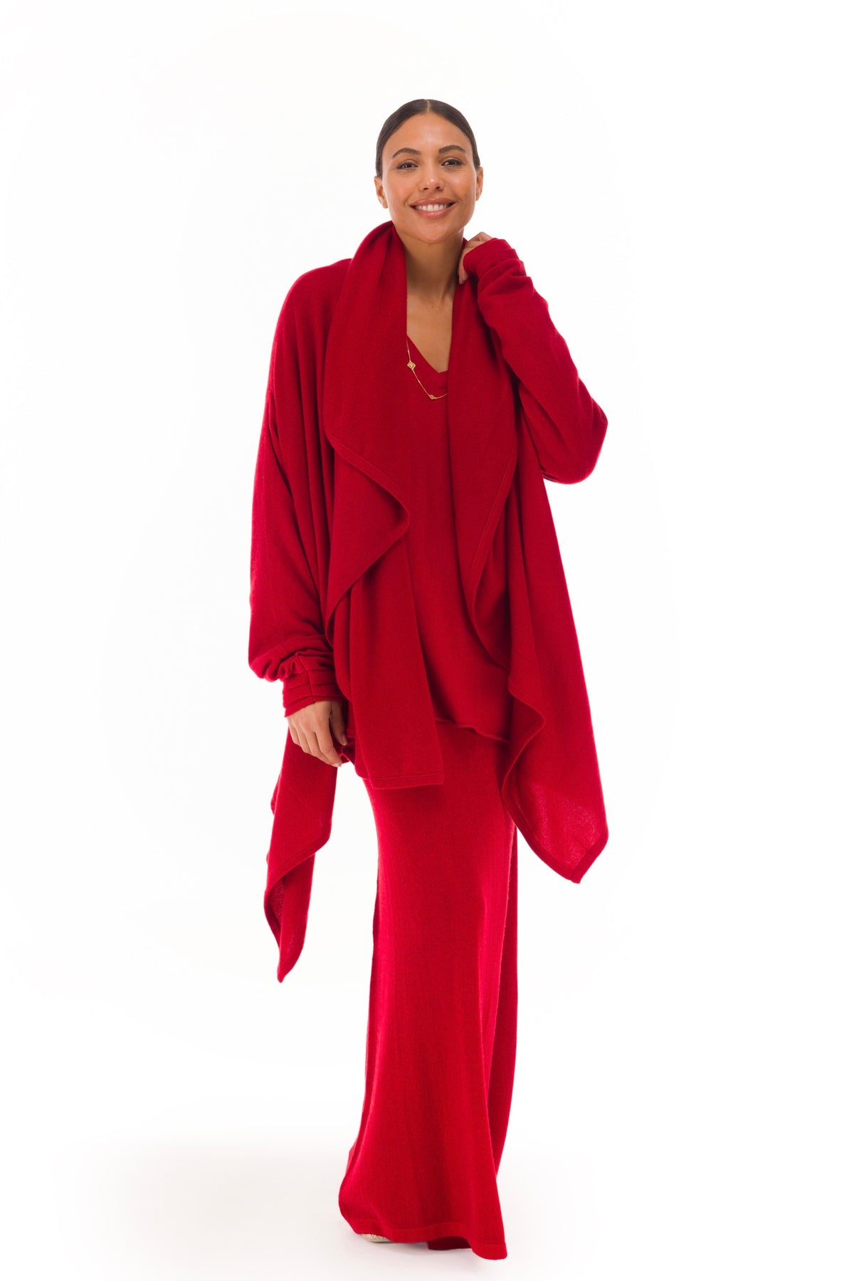NEW 100% MONGOLIAN CASHMERE WATERFALL JACKET CLARET RED